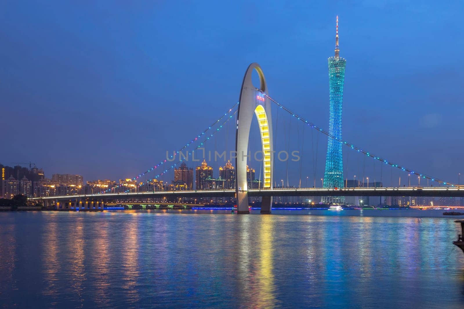 Guangzhou city, This photo was shot from perl river at Guangzhou after sunset.