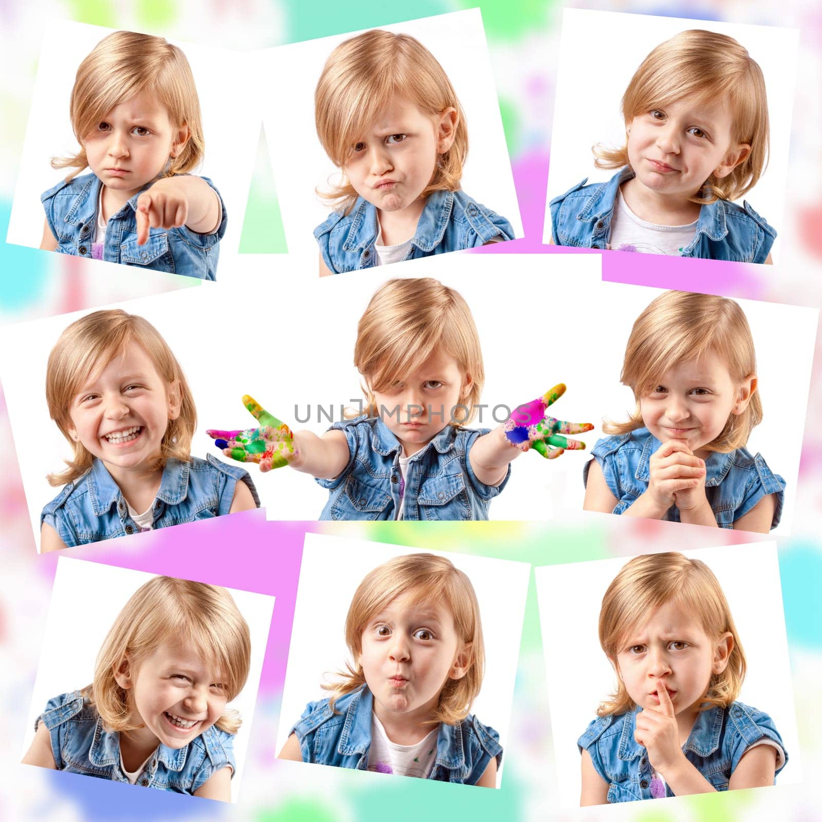 Collage of different portraits of the same cute girl