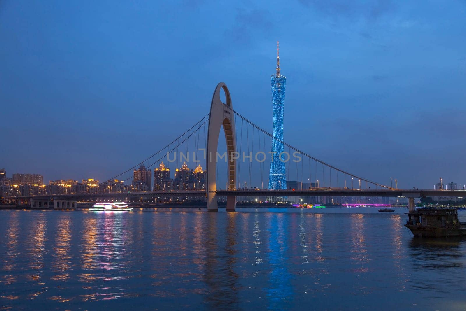 Guangzhou city, This photo was shot from perl river at Guangzhou after sunset.