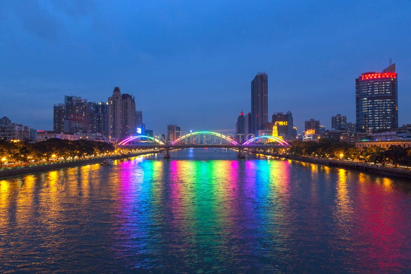 Guangzhou city, This photo was shot from perl river at Guangzhou after sunset.