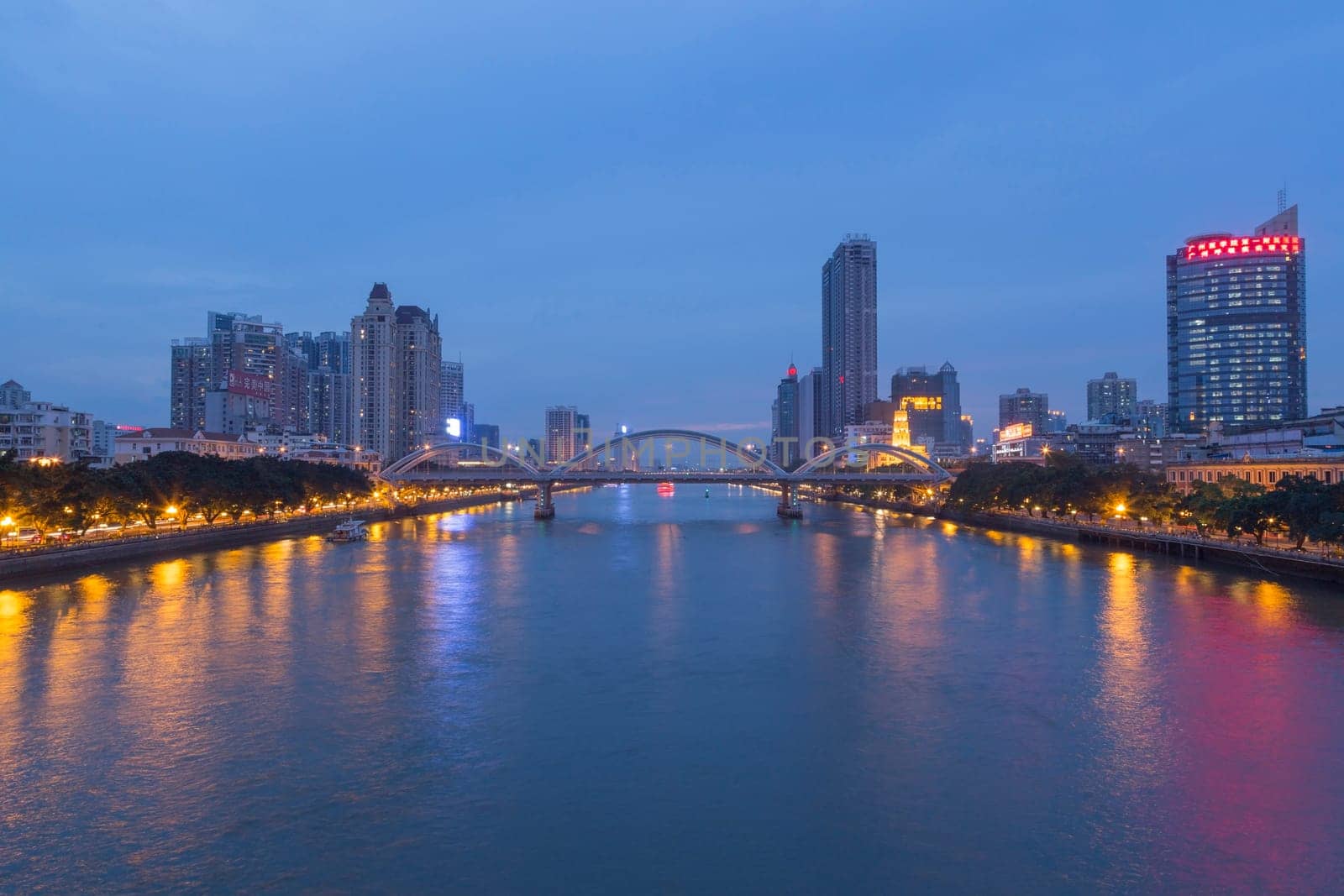 Guangzhou city, This photo was shot from perl river at Guangzhou after sunset.