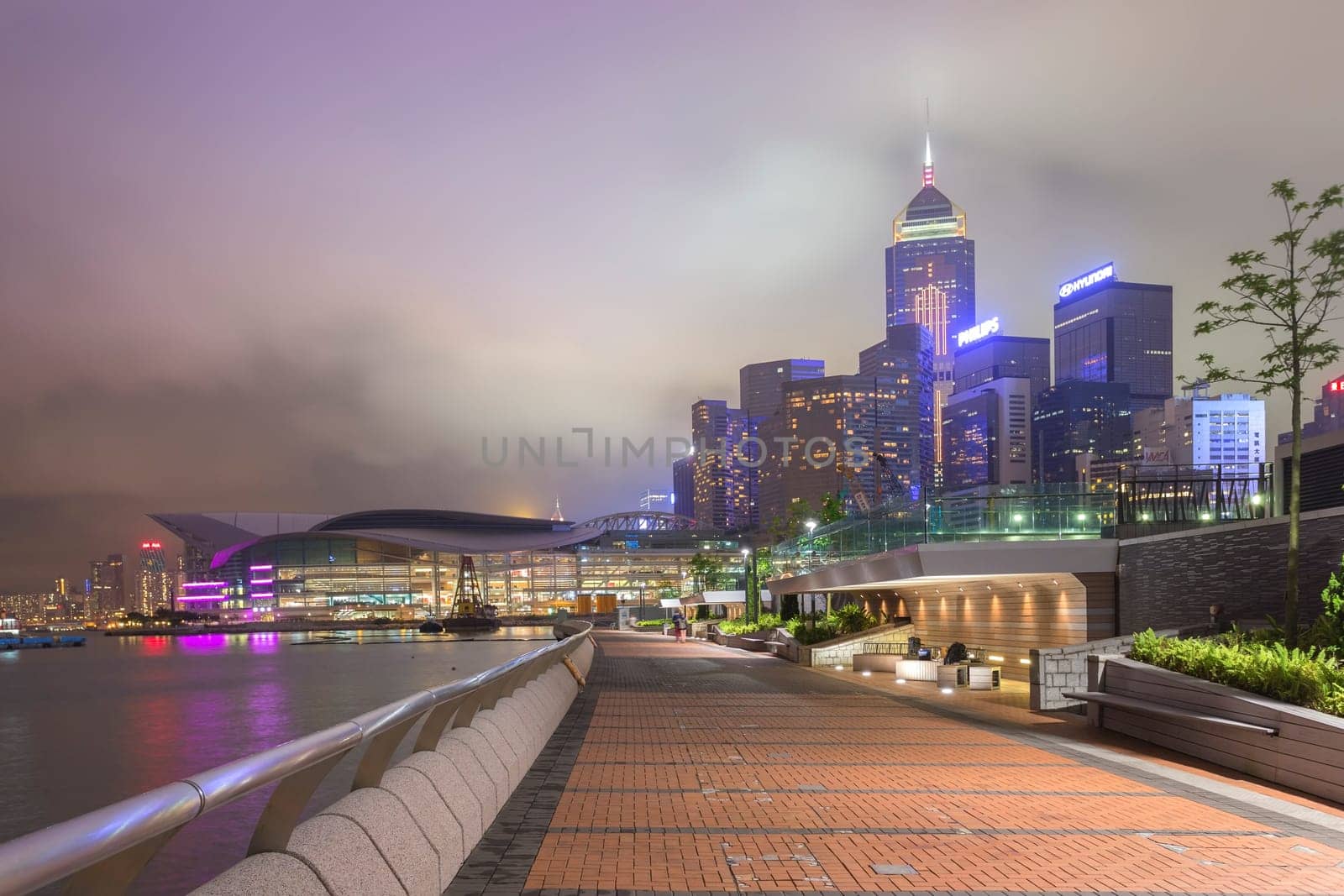 Hong Kong City, This photo was shot from the harbour front. The reflection of building at night time.
