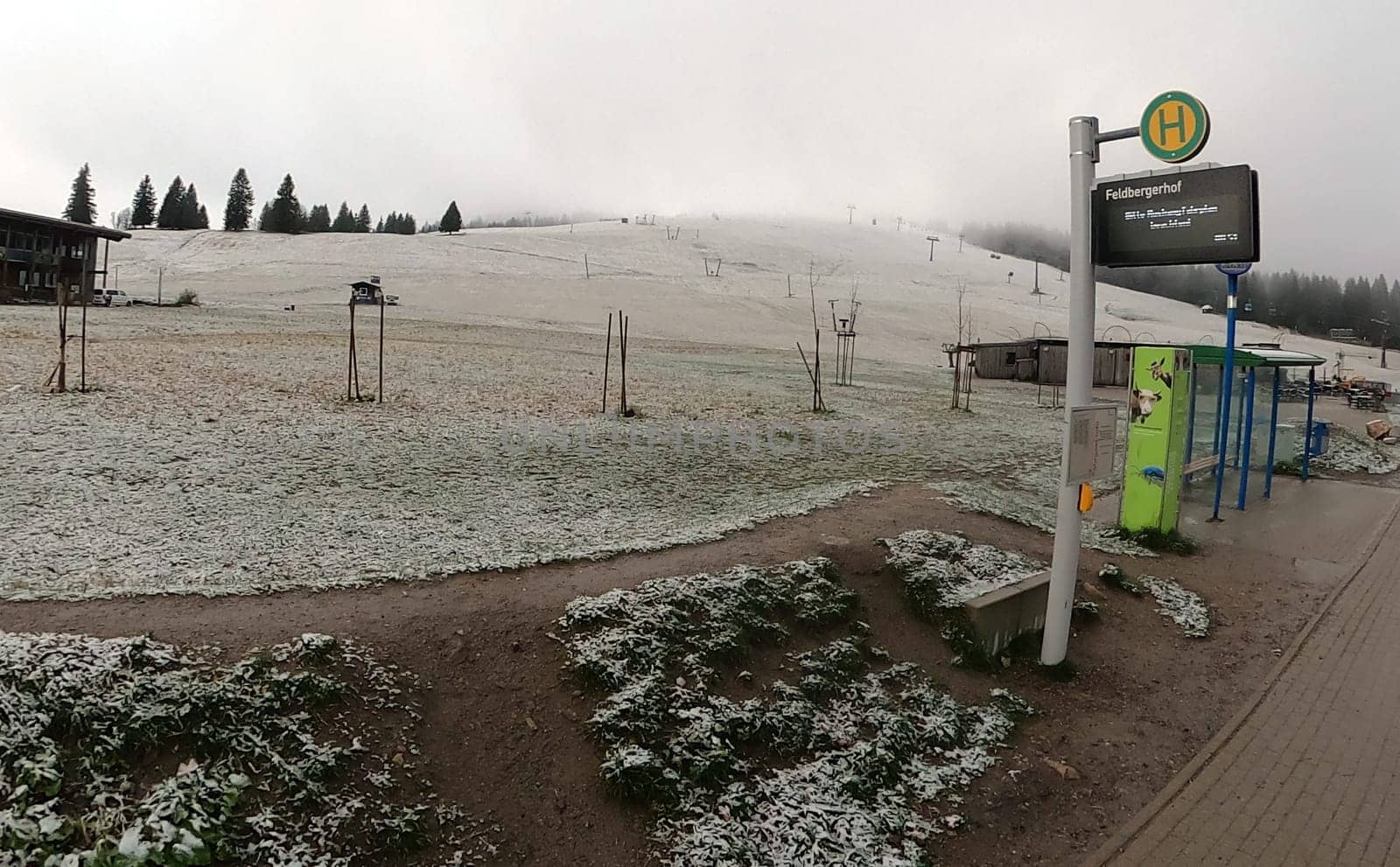Meadow covered with snow at Seebuck/Feldberg. First onset of winter in the Black Forest. With the cold air and temperatures below freezing,winter has arrived in the Feldberg region (district of Breisgau-Hochschwarzwald) on Saturday night. Thus,the highest elevation of the country covered a 5 centimeters high fresh snow cover. .. However,the important thoroughfares,such as the B317 federal route,were still snow-free for motorists. ..