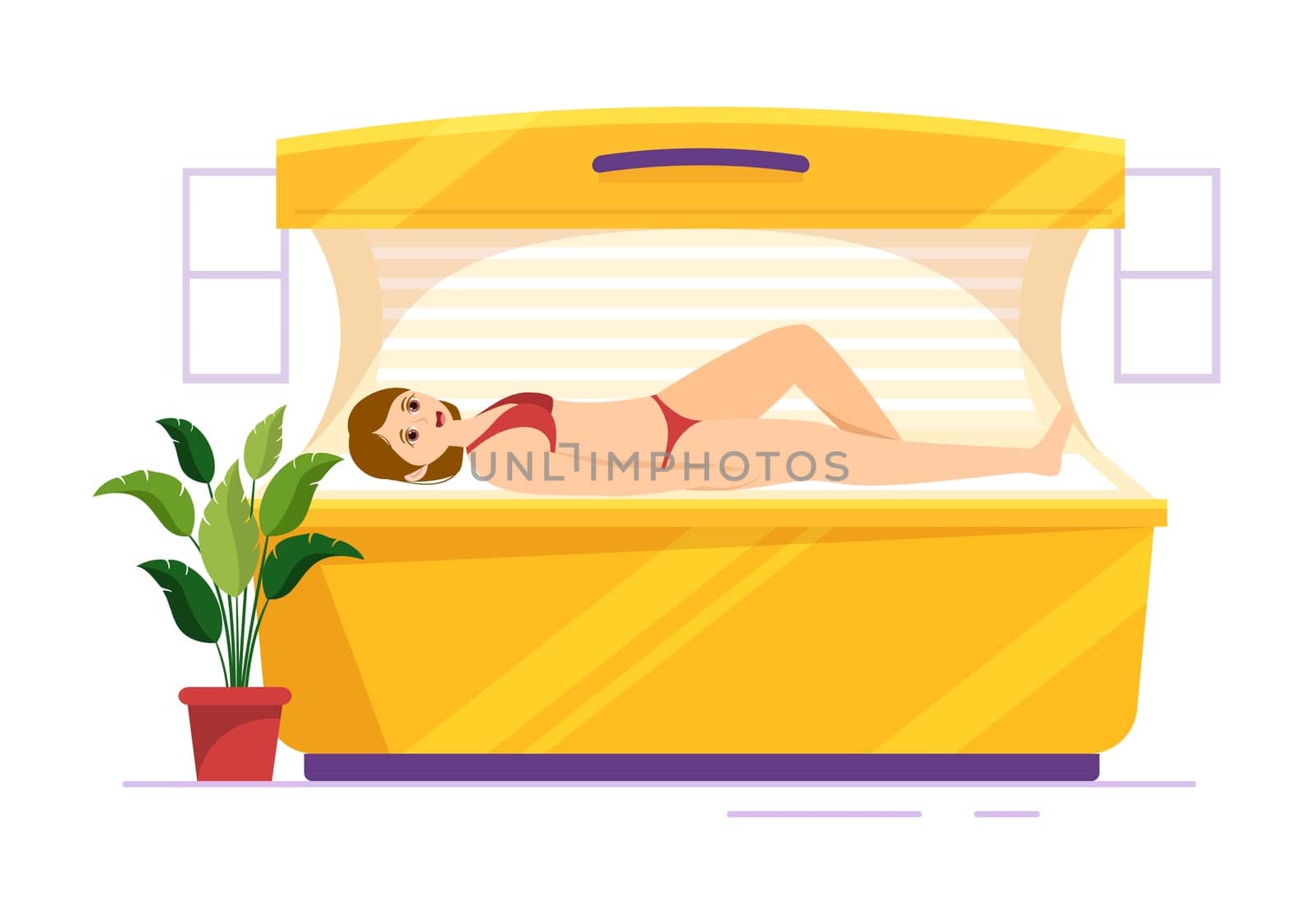 Tanning Bed Procedure to Get Exotic Skin with Modern Technology at the Spa Salon Solarium in Flat Cartoon Hand Drawn Templates Illustration
