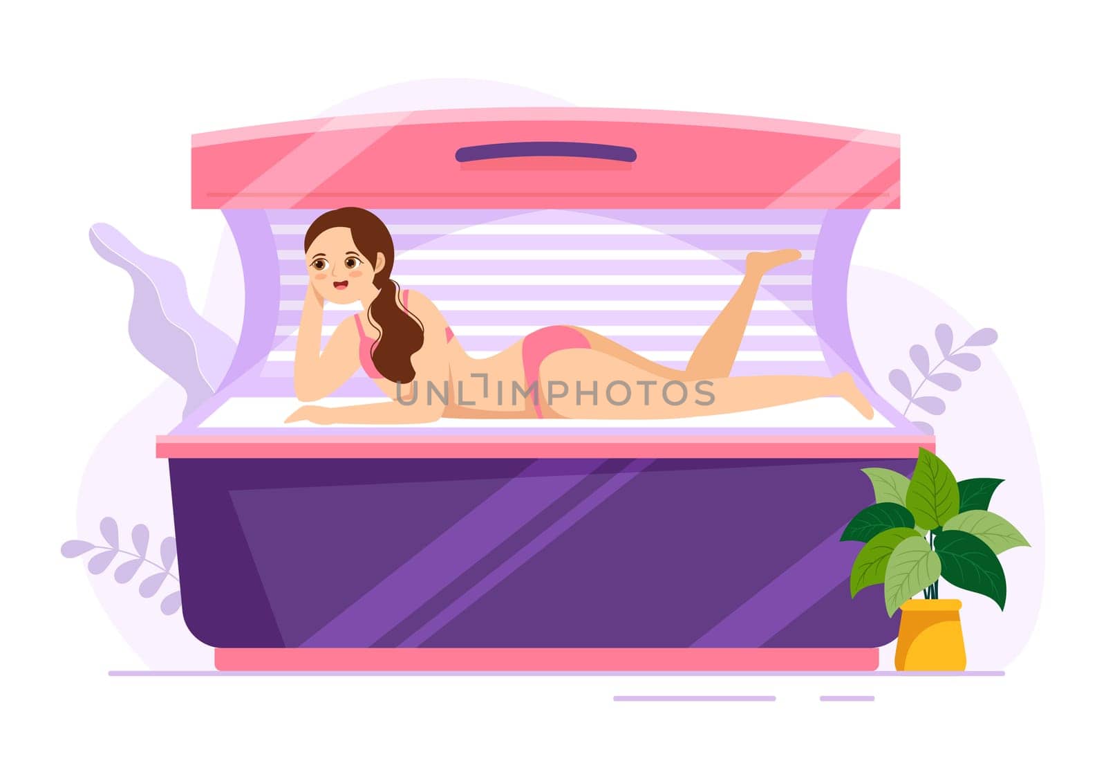 Tanning Bed Procedure to Get Exotic Skin with Modern Technology at the Spa Salon Solarium in Flat Cartoon Hand Drawn Templates Illustration