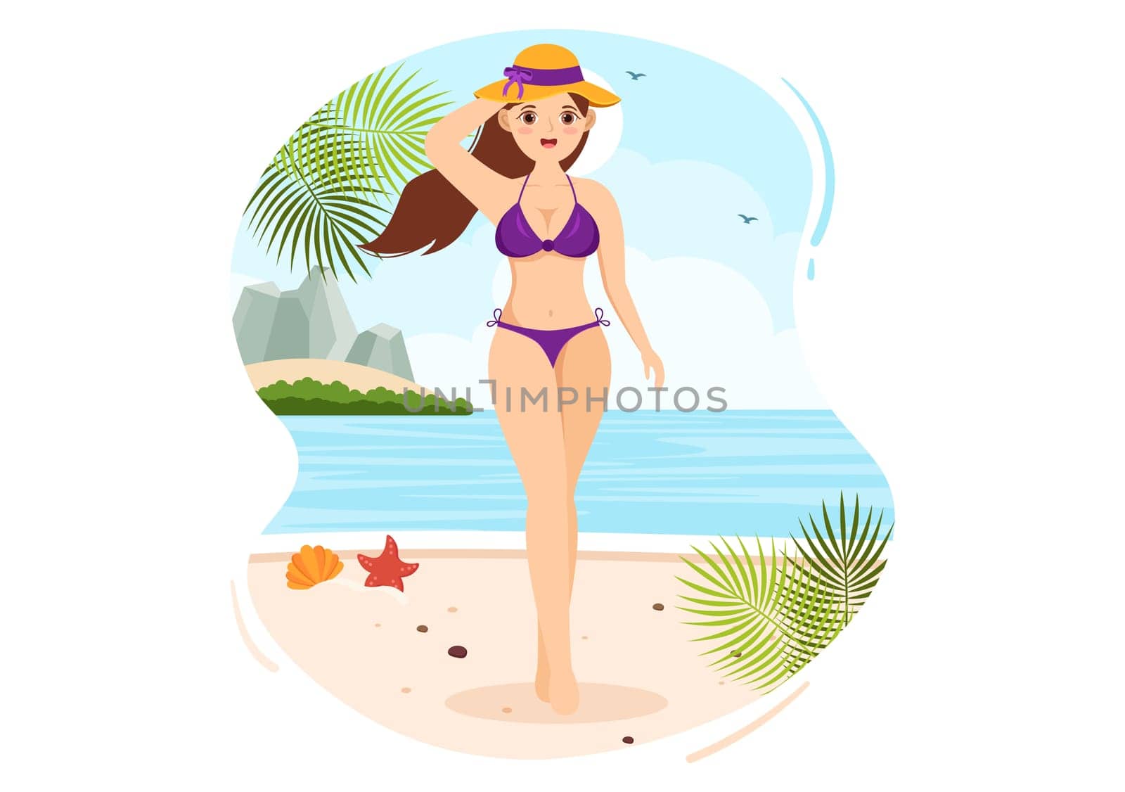 Swimwear with Different Designs of Bikinis and Swimsuits for Women at the Summer Beach in Flat Style Cartoon Hand Drawn Templates Illustration