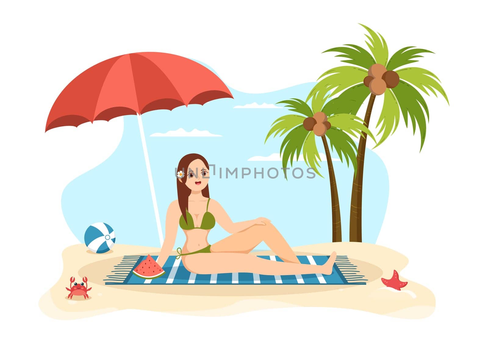 Swimwear with Different Designs of Bikinis and Swimsuits for Women at the Summer Beach in Flat Style Cartoon Hand Drawn Templates Illustration
