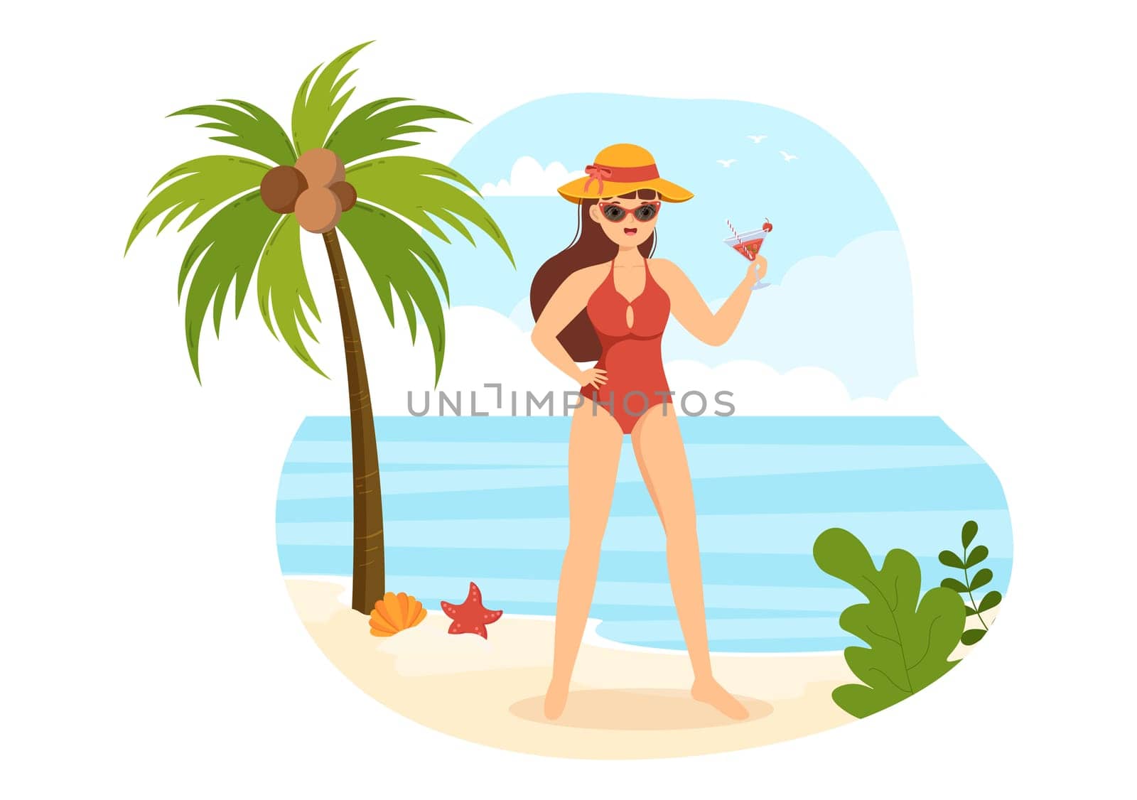 Swimwear with Different Designs of Bikinis and Swimsuits for Women at the Summer Beach in Flat Style Cartoon Hand Drawn Templates Illustration