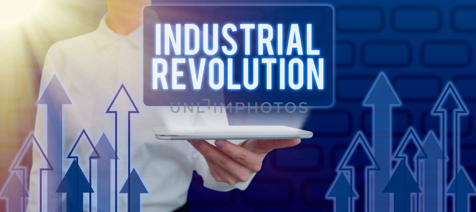 Sign displaying Industrial Revolution, Internet Concept changes in manufacturing and transportation goods