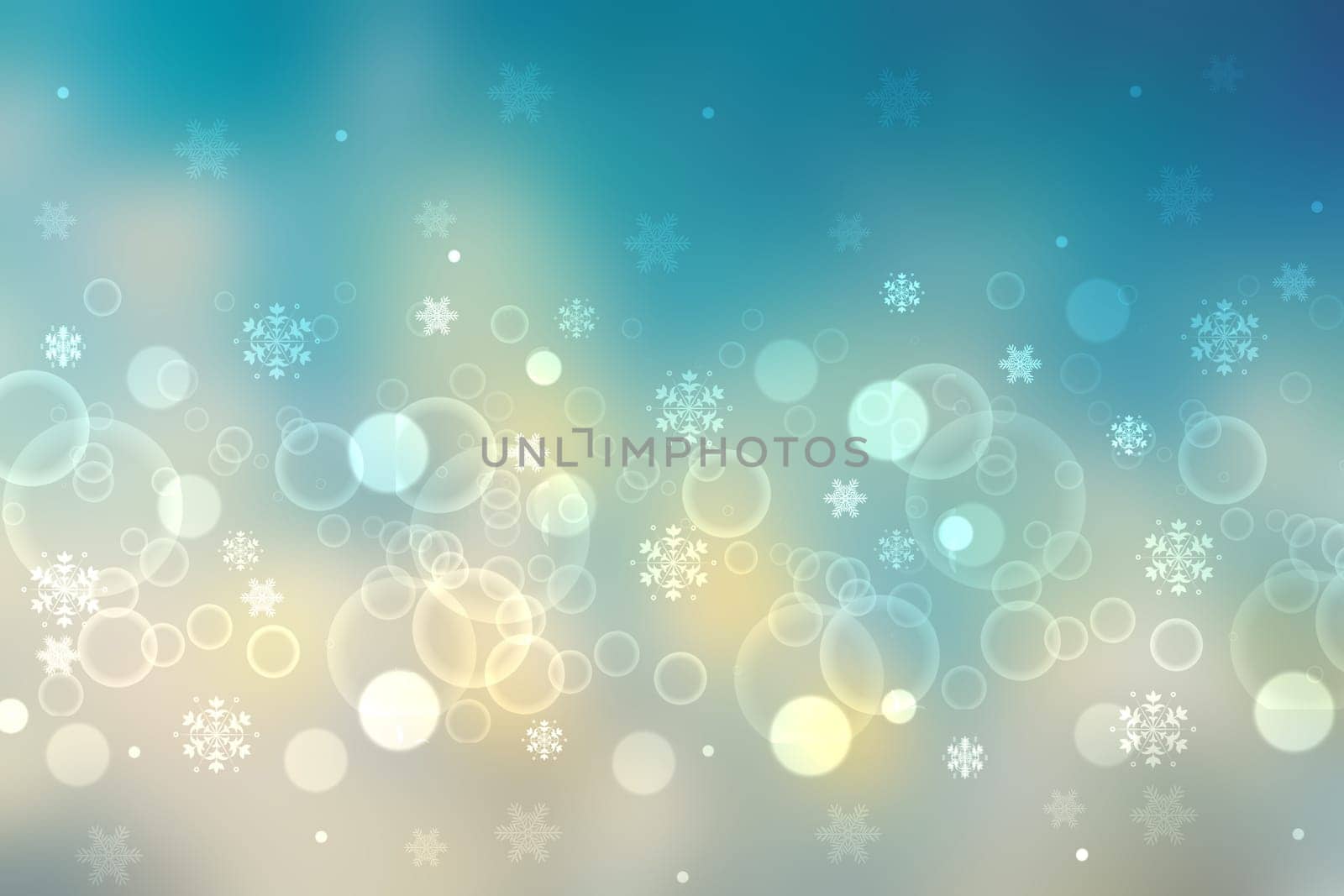 Abstract blurred festive delicate winter christmas or Happy New Year background with shiny blue yellow and white bokeh lighted stars. Space for your design. Card concept.