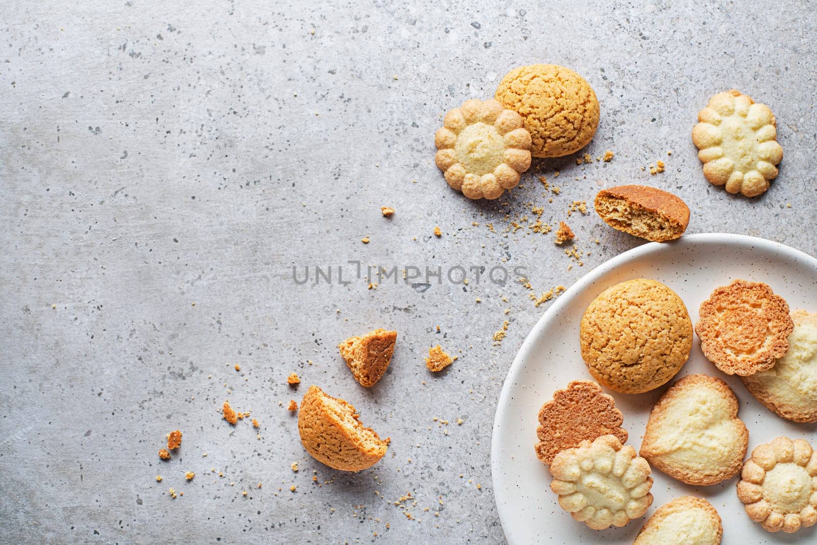 Tasty homemade sugar cookies of all shapes and sizes. Holidays, celebration and cooking concept