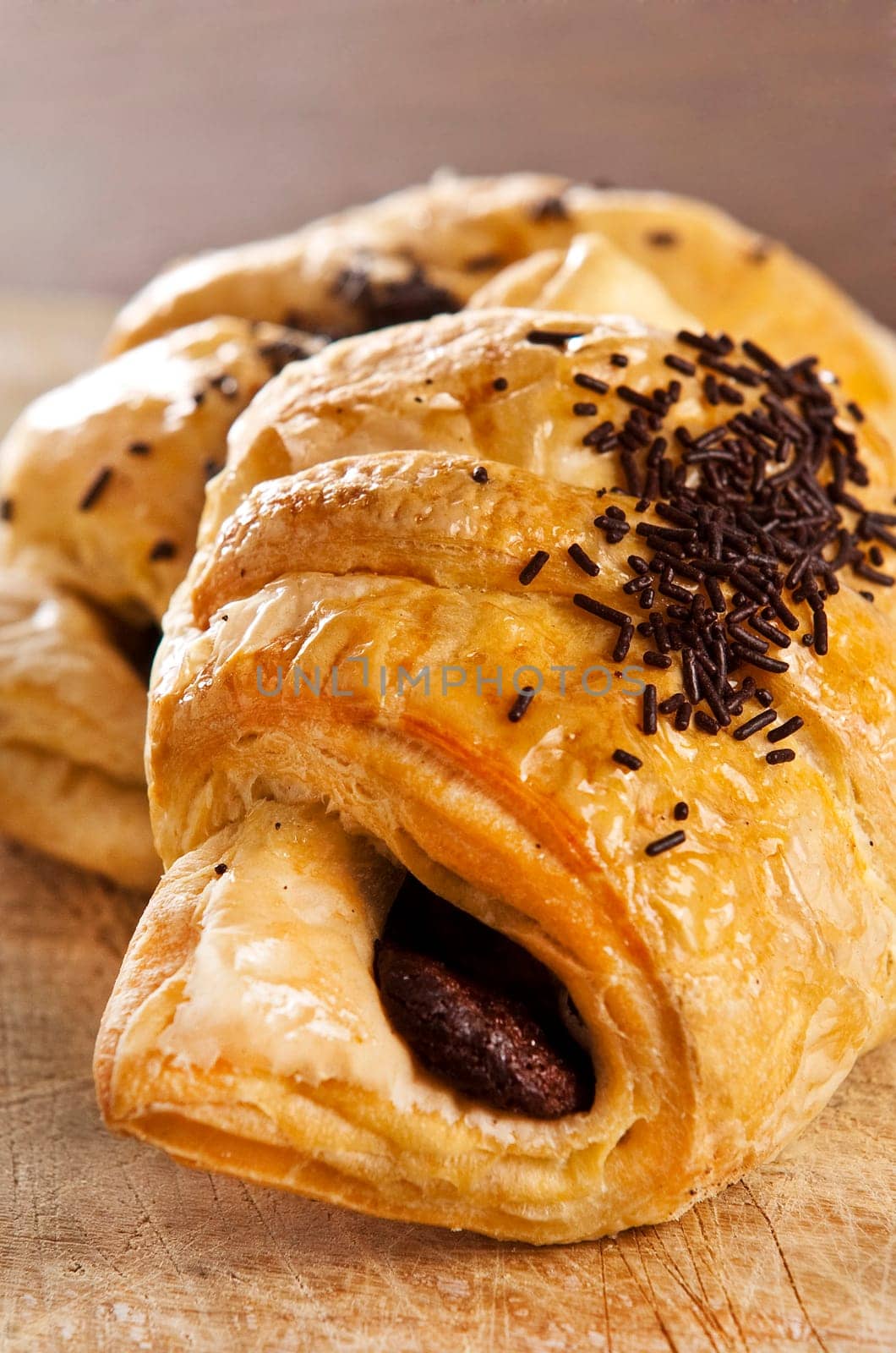A couple of delicious chocolate croissants