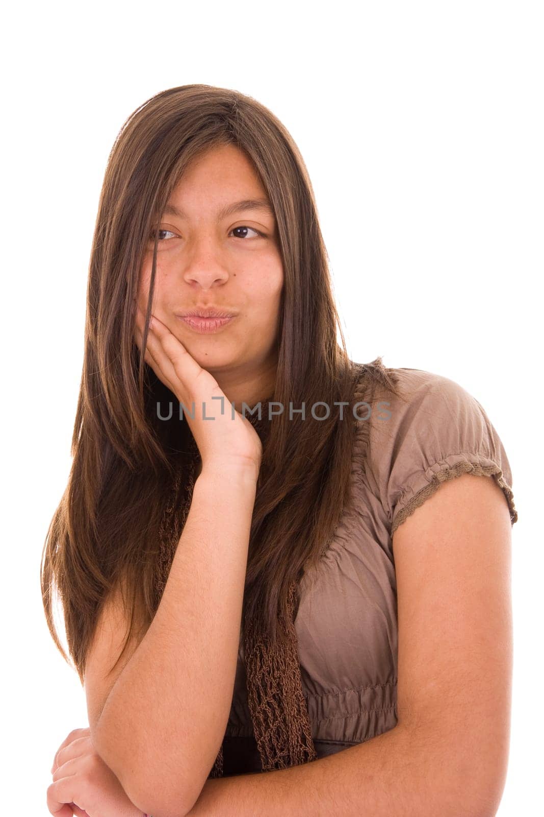 A beautiful young girl isolated on white