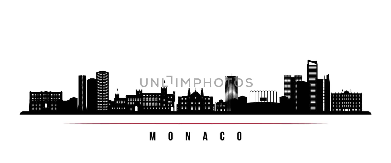 Monaco skyline horizontal banner. Black and white silhouette of Monaco. Vector template for your design.