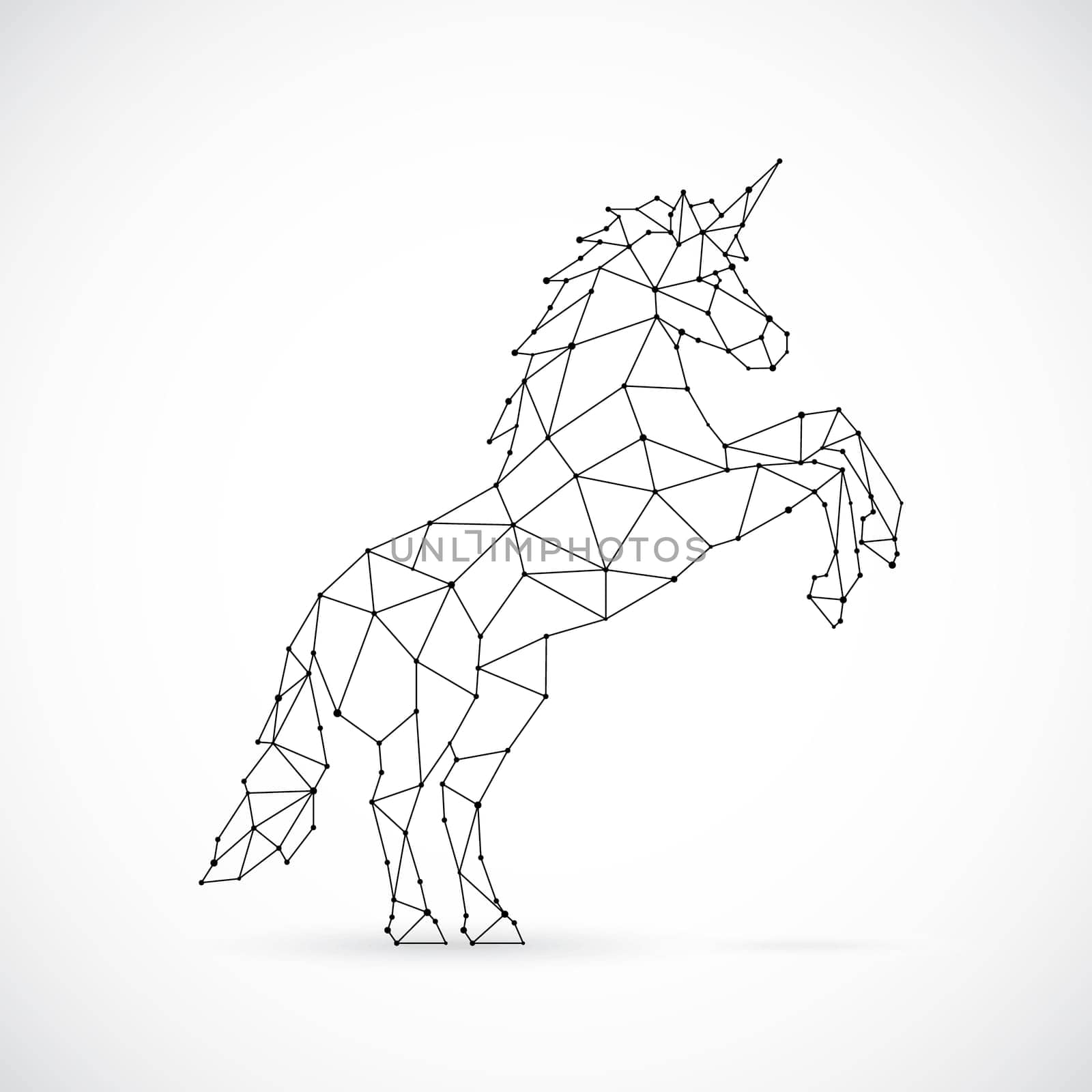 Geometric Unicorn silhouette. Image of Unicorn stands on its hind legs. Side View. Mythical animal.