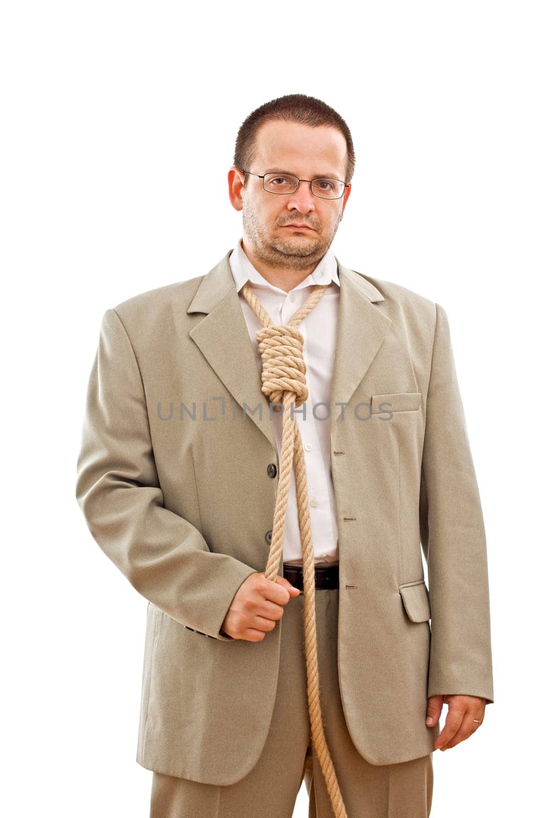 Businessman with rope instead of tie - isolated