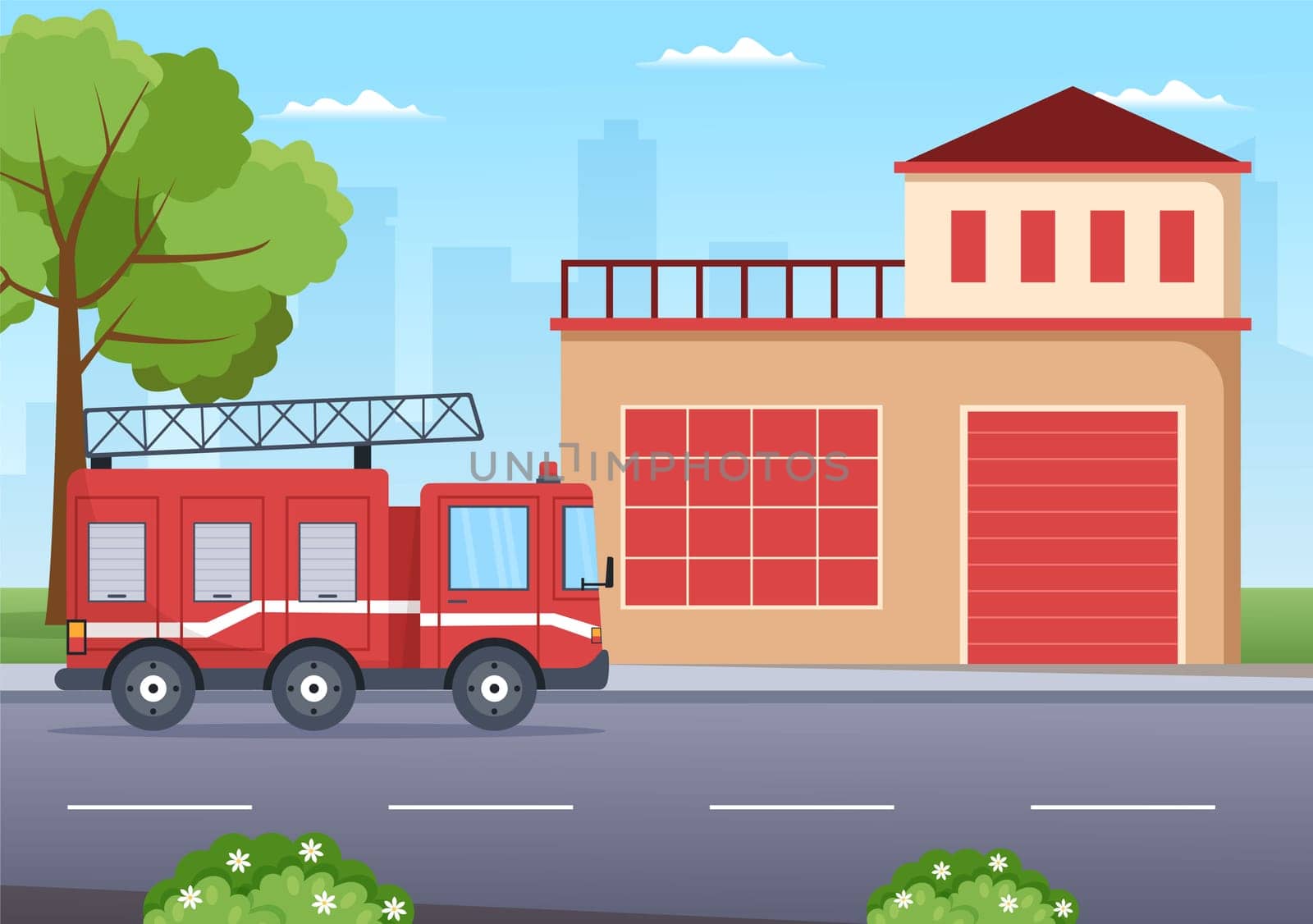 Fire Department with Firefighters Extinguishing House, Forest and Helping People in Various Situations in Flat Hand Drawn Cartoon Illustration