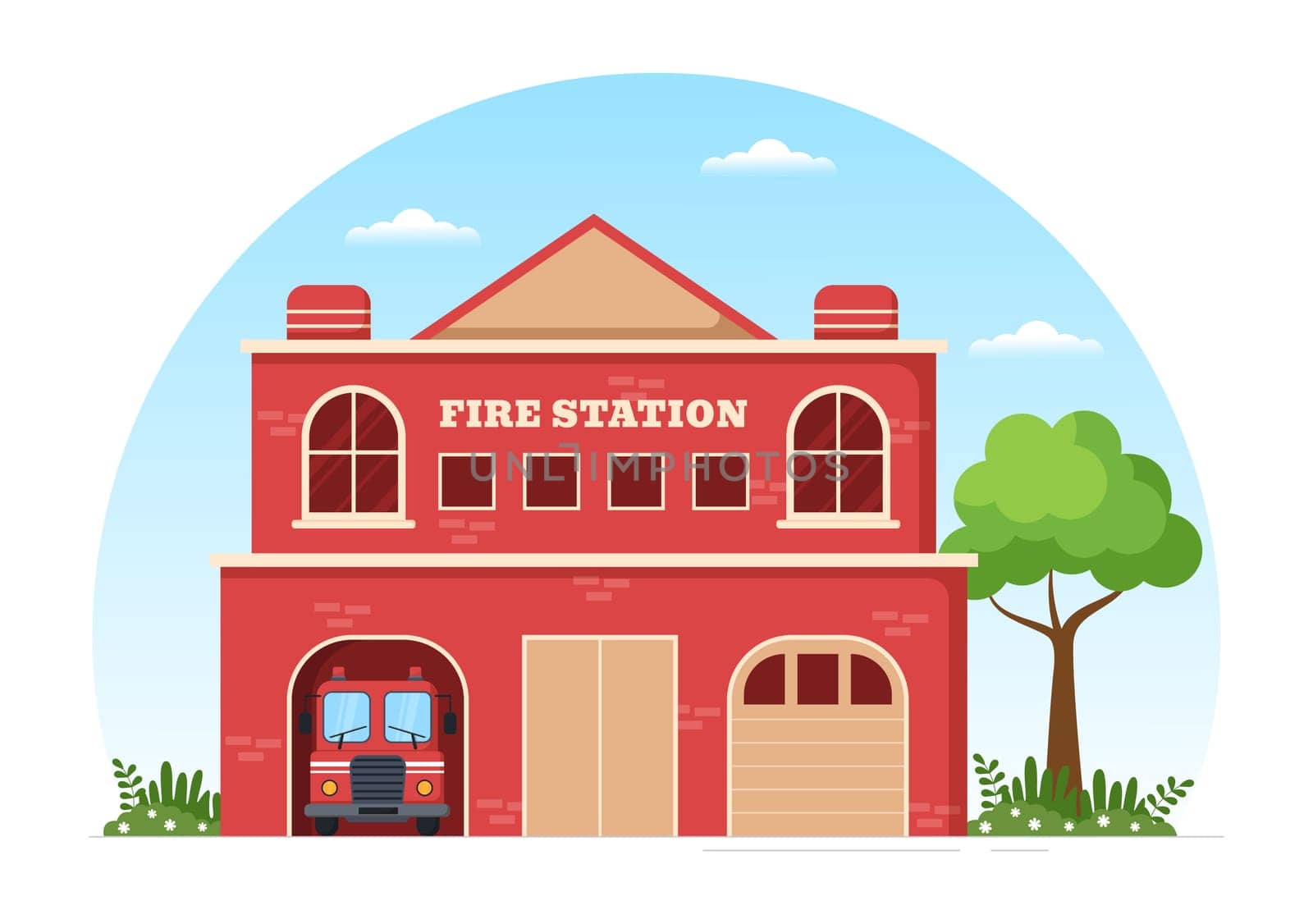 Fire Department with Firefighters Extinguishing House, Forest and Helping People in Various Situations in Flat Hand Drawn Cartoon Illustration
