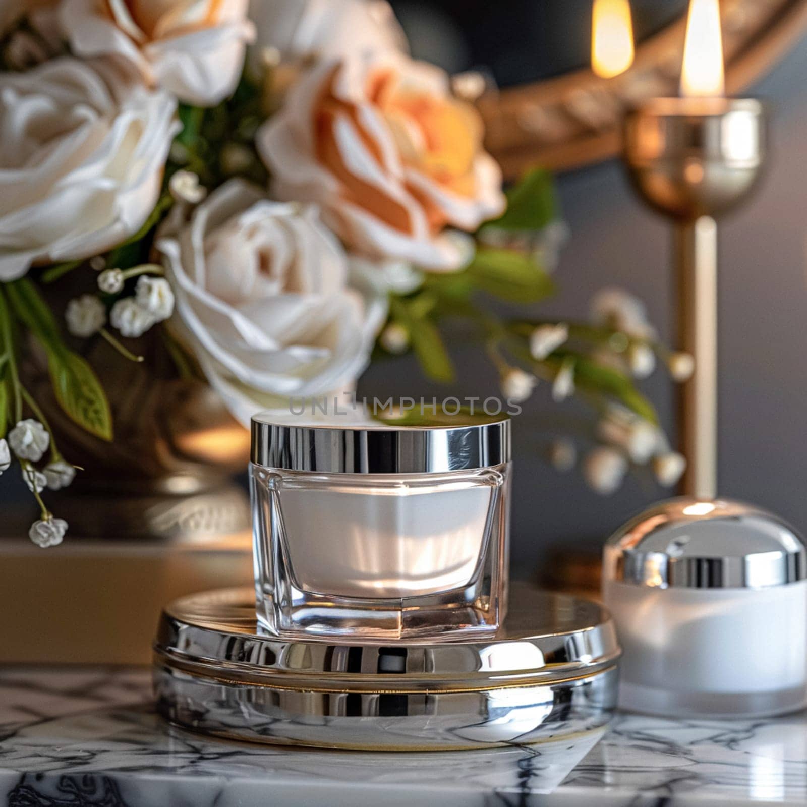 Cosmetic cream in a glass jar. Skin care concept. Background for beauty products