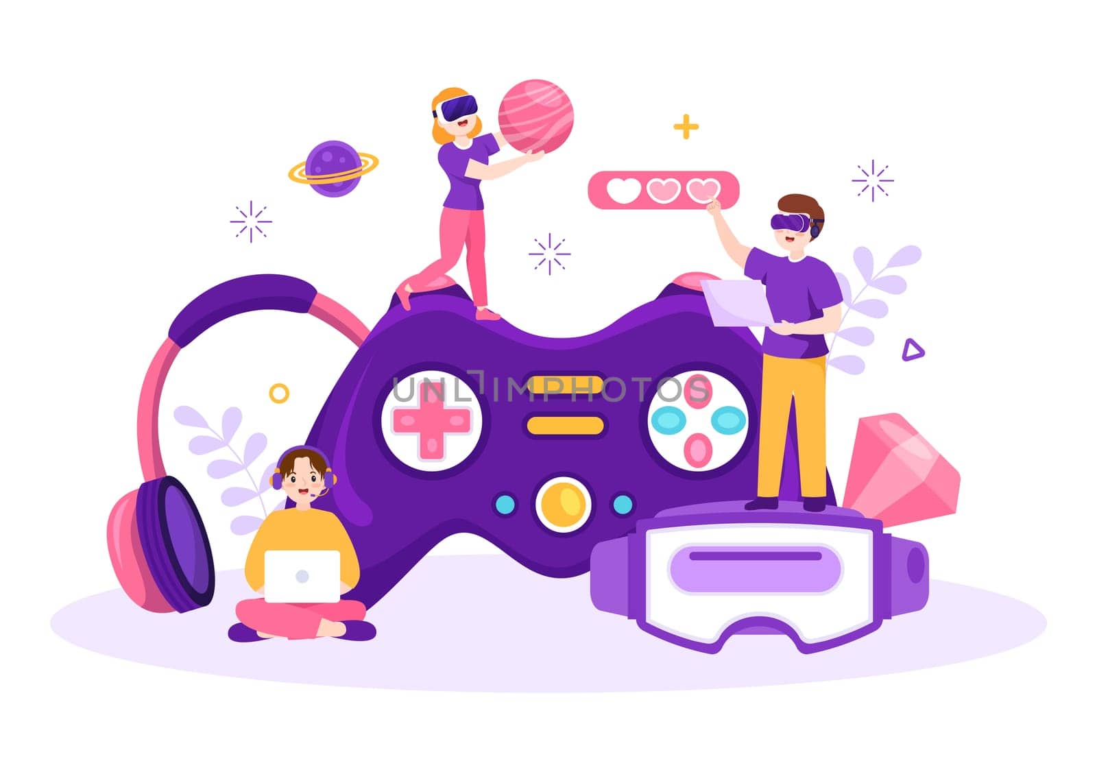 Video Game with Kids Playing Gamepad Controllers Fighting Console on Android Mobile Computer in Flat Cartoon Hand Drawn Template Illustration