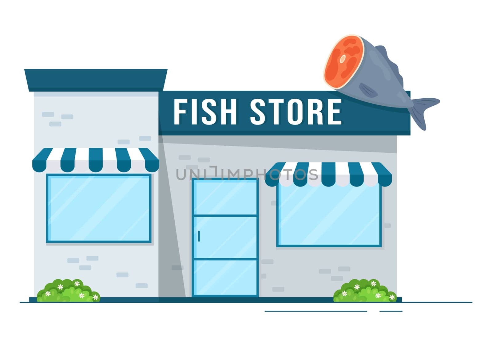 Fish Store to Market Various Fresh and Hygienic Products Seafood in Flat Cartoon Hand Drawn Templates Illustration