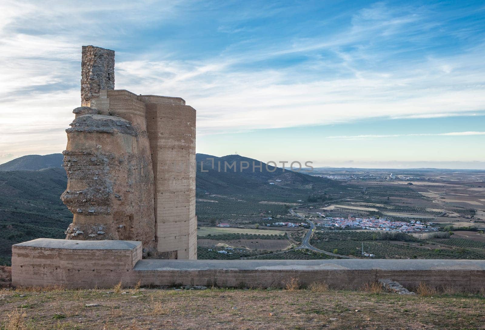 Aerial view of Casa de Reina from Muslim Citadel, Badajoz, Extremadura, Spain