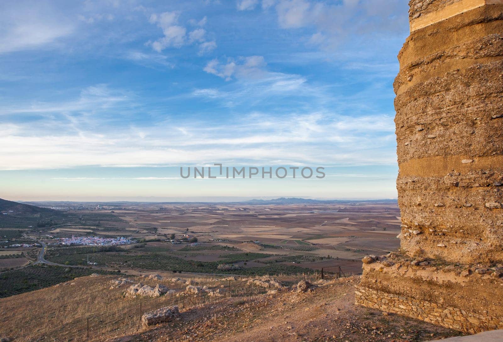 Aerial view of Casa de Reina from Muslim Citadel, Badajoz, Extremadura, Spain