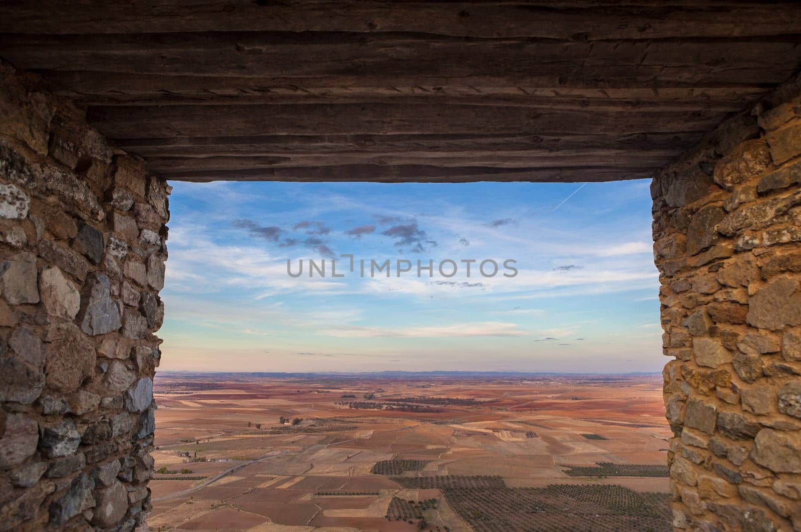 Aerial view of Campina Sur district from Reina Muslim Citadel, Badajoz, Extremadura, Spain