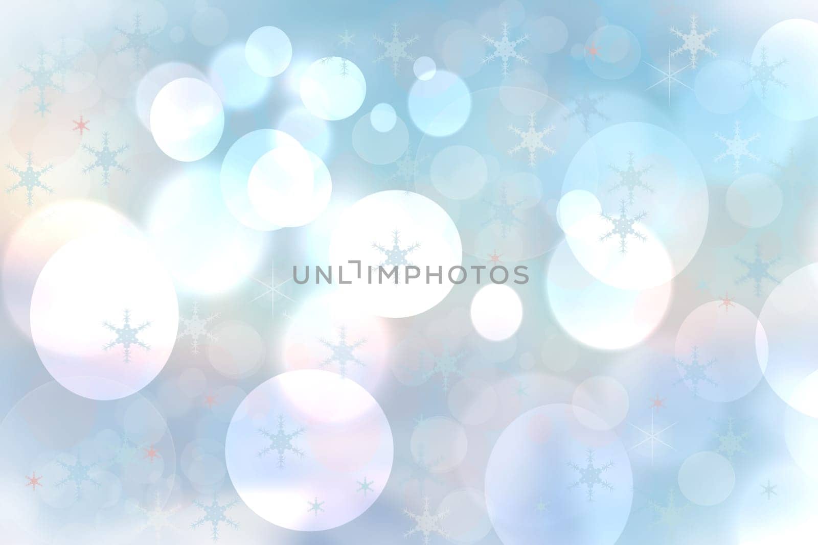 Abstract blurred festive delicate winter christmas or Happy New Year background texture with shiny light turquoise blue and bright bokeh lighted stars and snowflakes. Card concept.