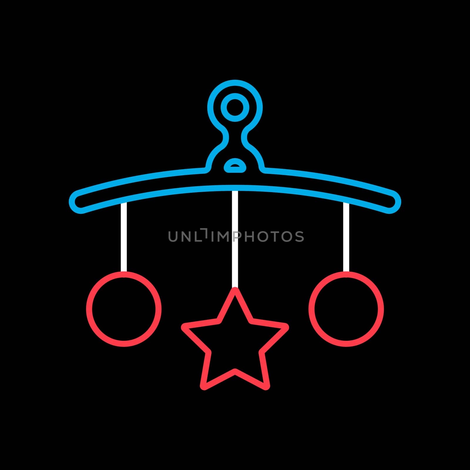 Baby crib hanging toy vector on black background icon. Graph symbol for children and newborn babies web site and apps design, logo, app, UI