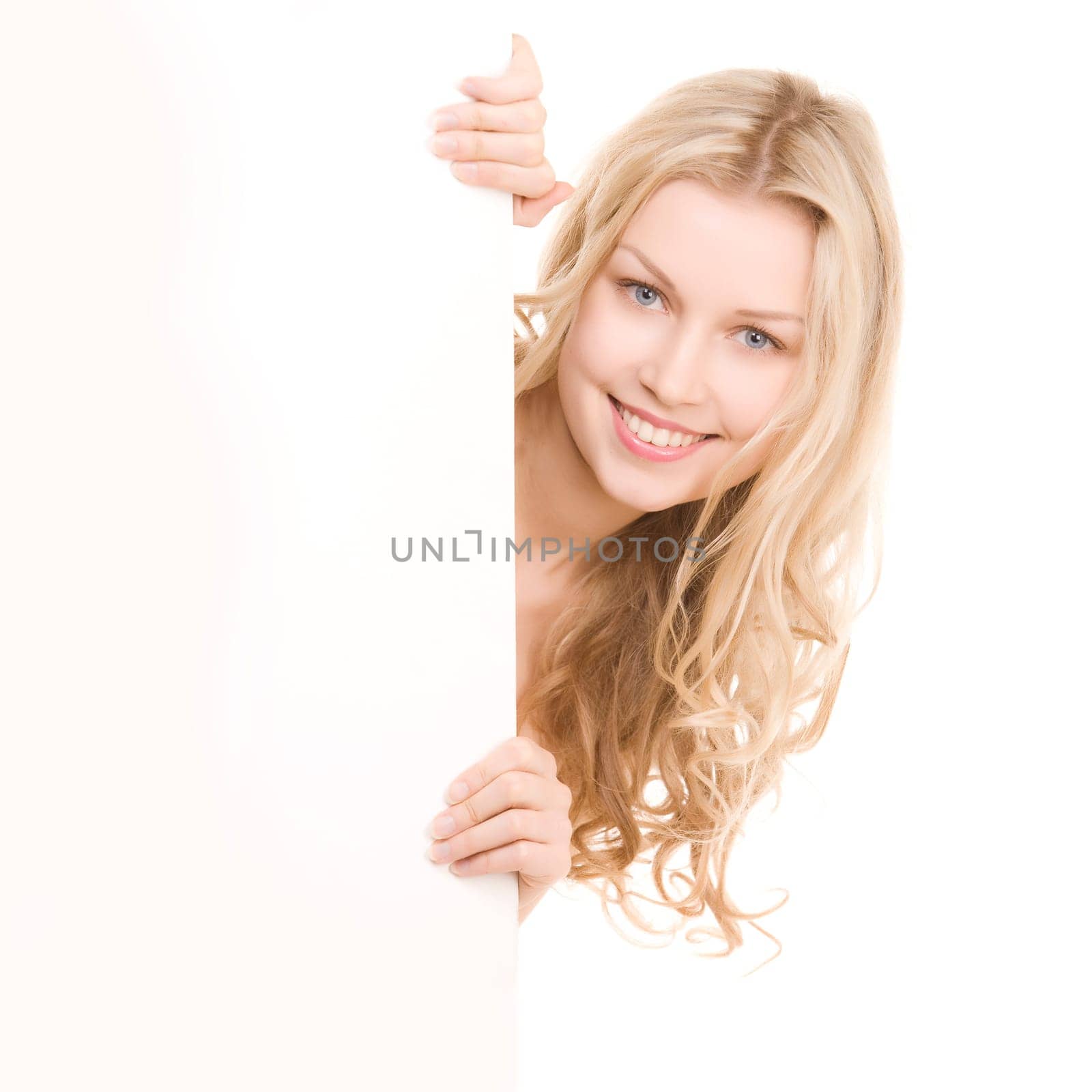 beautiful girl with pretty smile on white background