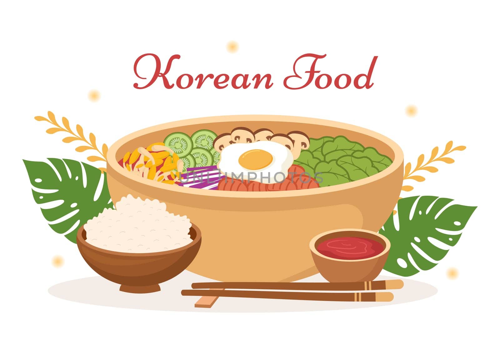 Korean Food Set Menu of Various Traditional or National Delicious Cuisine Dish in Flat Cartoon Hand Drawn Templates Illustration