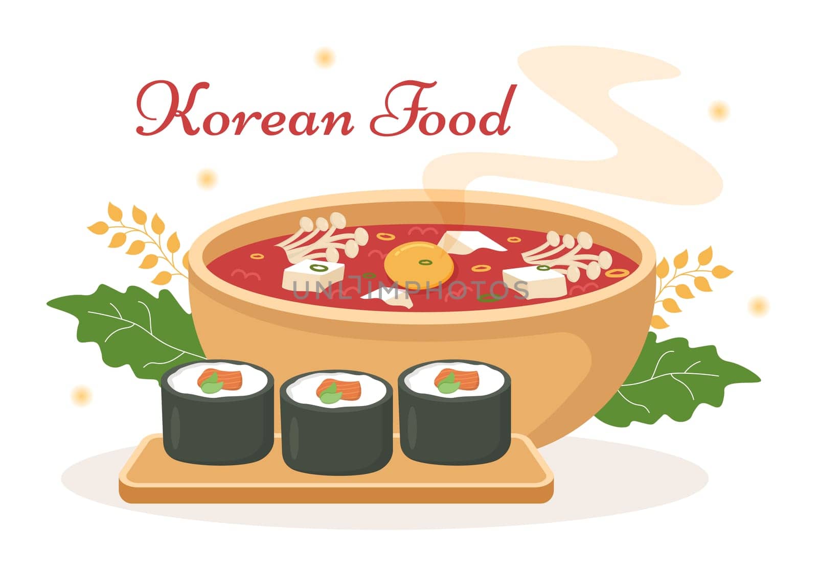 Korean Food Set Menu of Various Traditional or National Delicious Cuisine Dish in Flat Cartoon Hand Drawn Templates Illustration