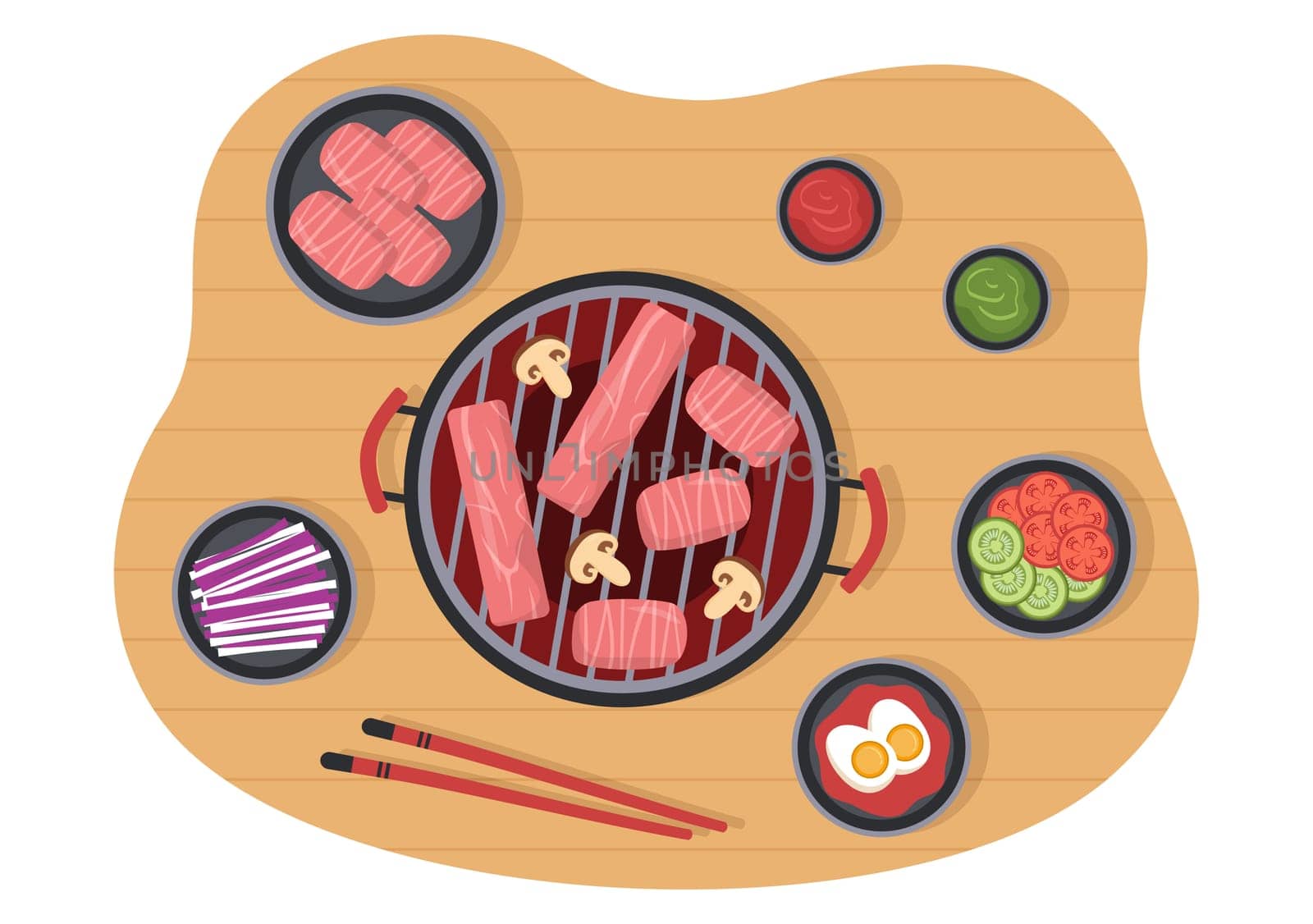 Korean Food Set Menu of Various Traditional or National Delicious Cuisine Dish in Flat Cartoon Hand Drawn Templates Illustration