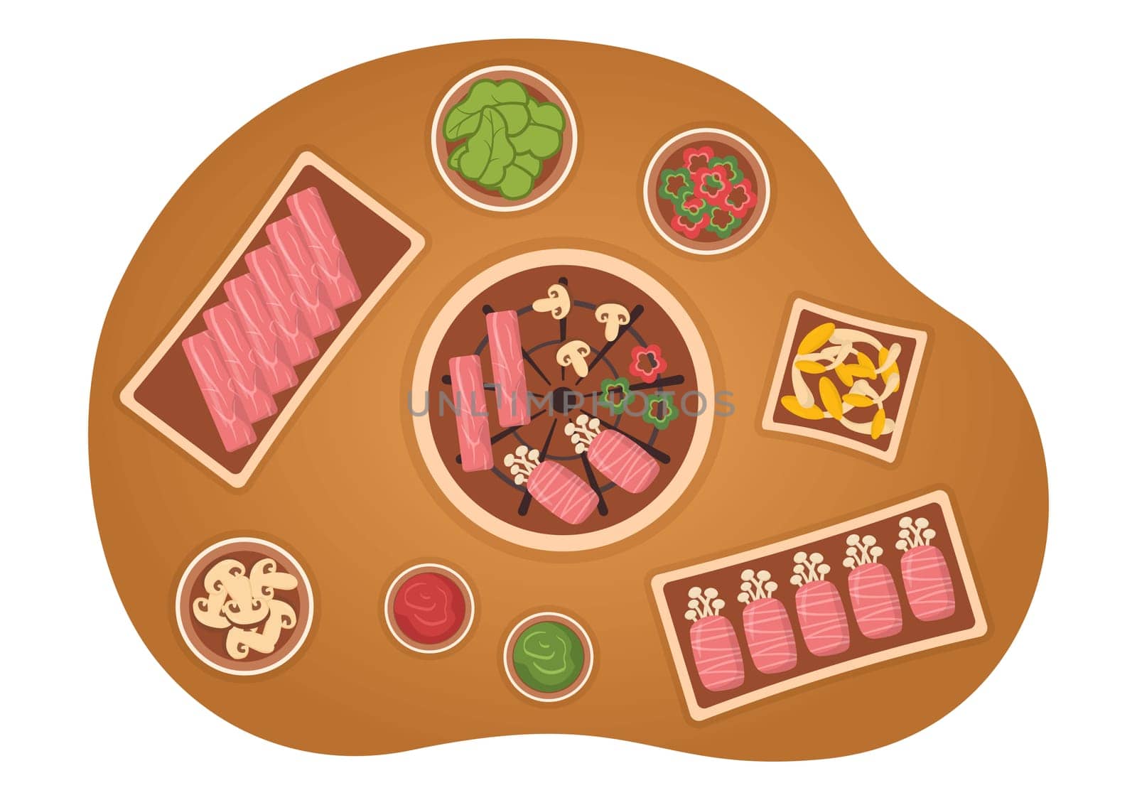 Korean Food Set Menu of Various Traditional or National Delicious Cuisine Dish in Flat Cartoon Hand Drawn Templates Illustration