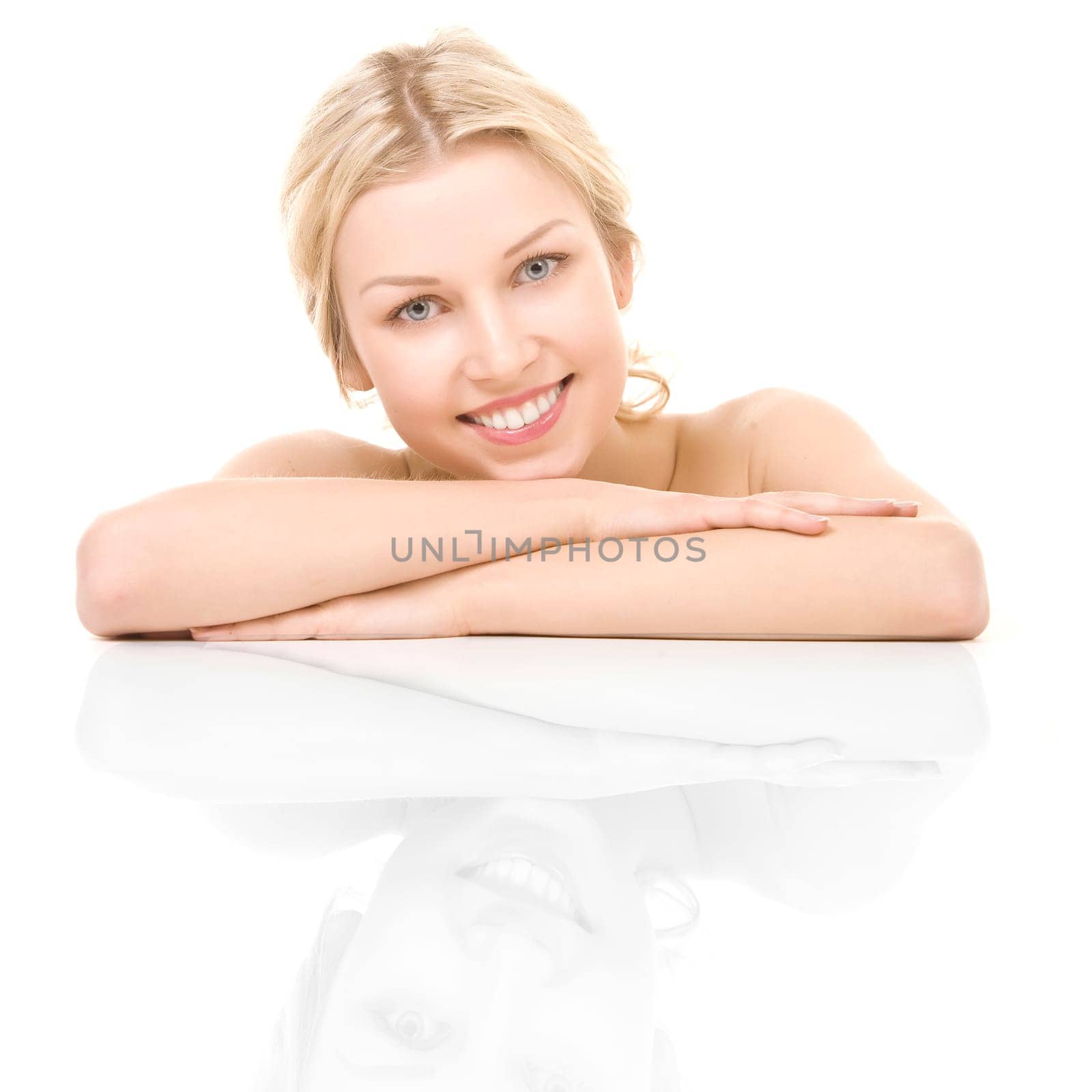 beautiful girl with pretty smile on white background