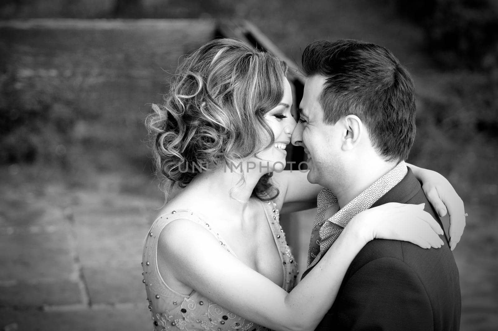Newly wed couple outdoor on a summer day.