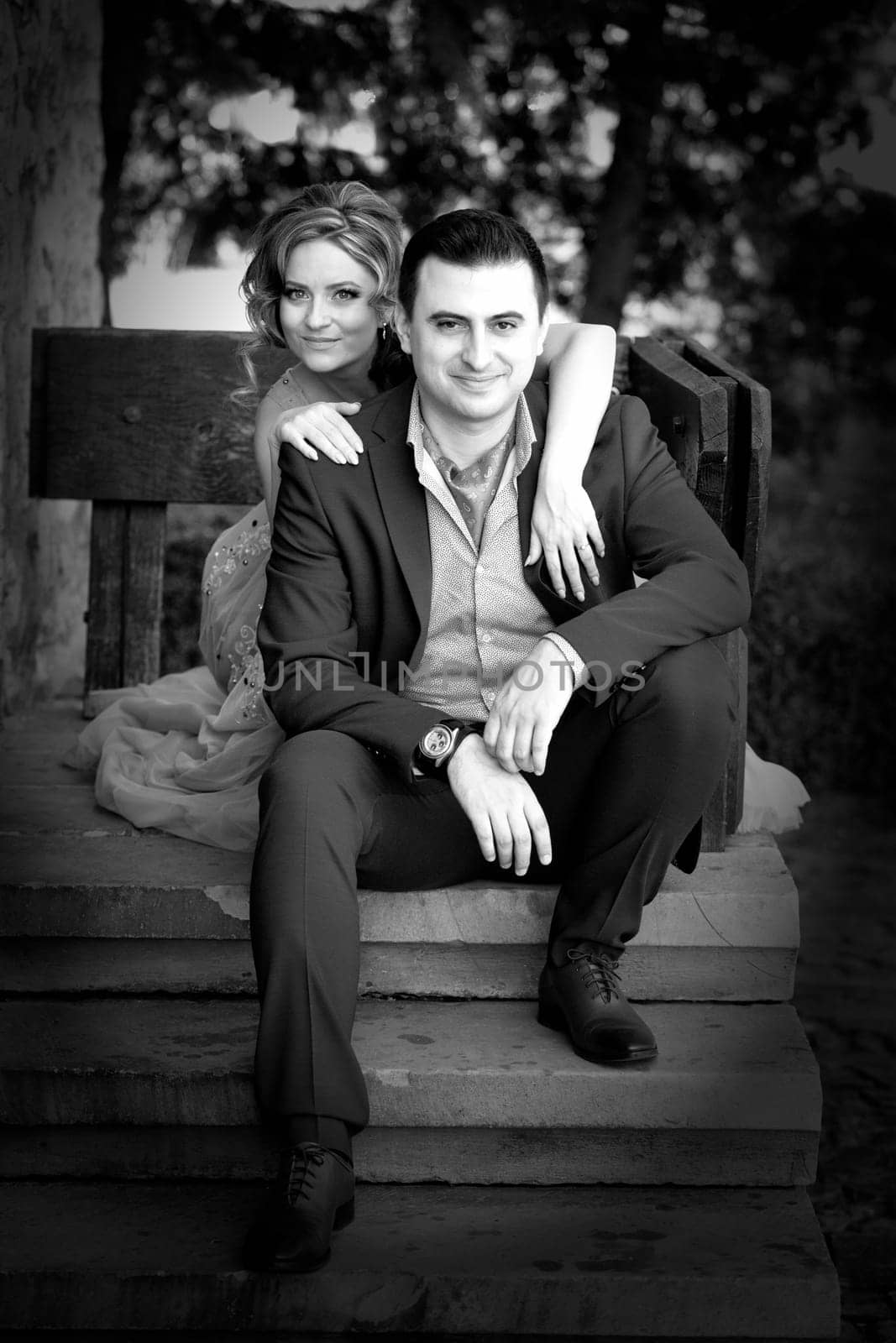 Newly wed couple outdoor on a summer day.