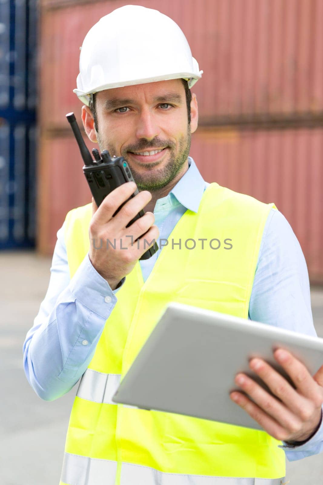 View of an Attractive docker using tablet at work