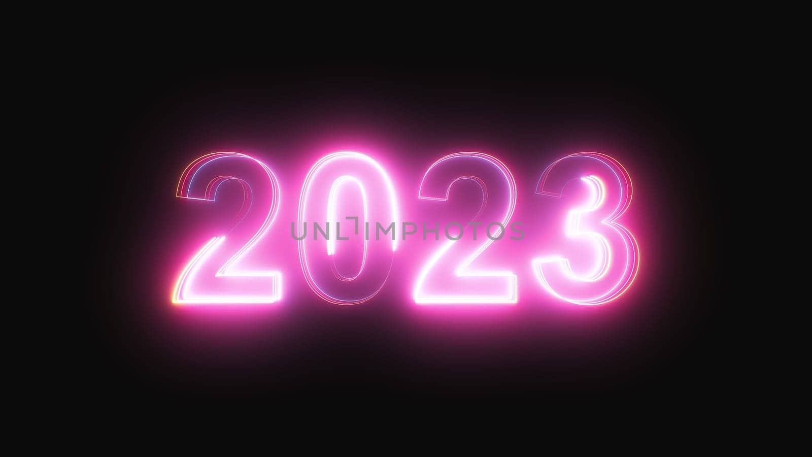 2023 neon text. Computer generated 3d render