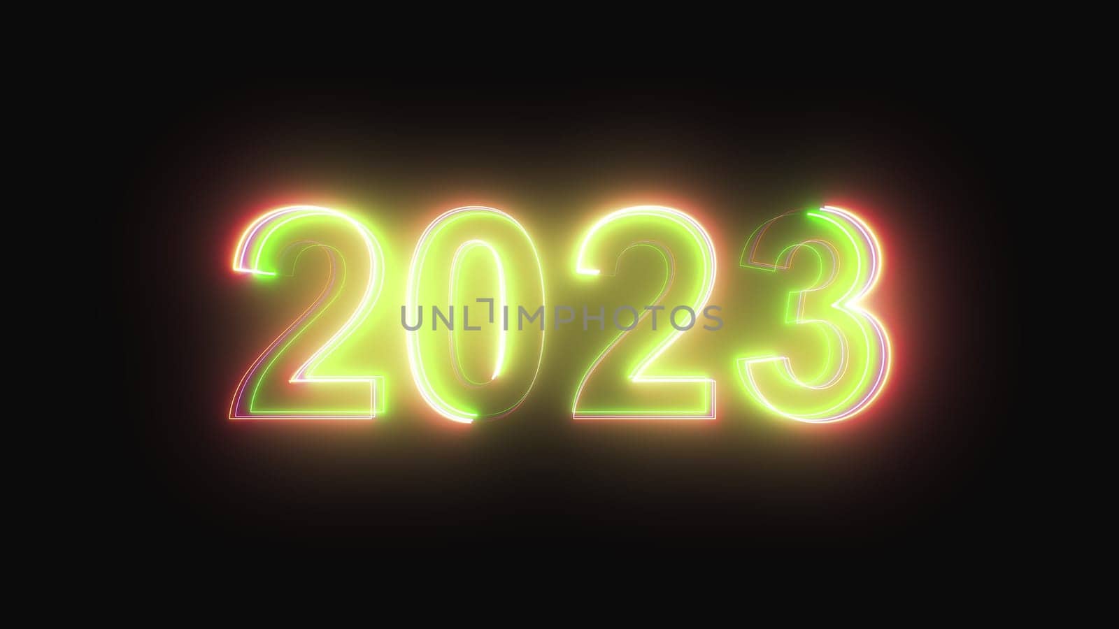 2023 neon text. Computer generated 3d render