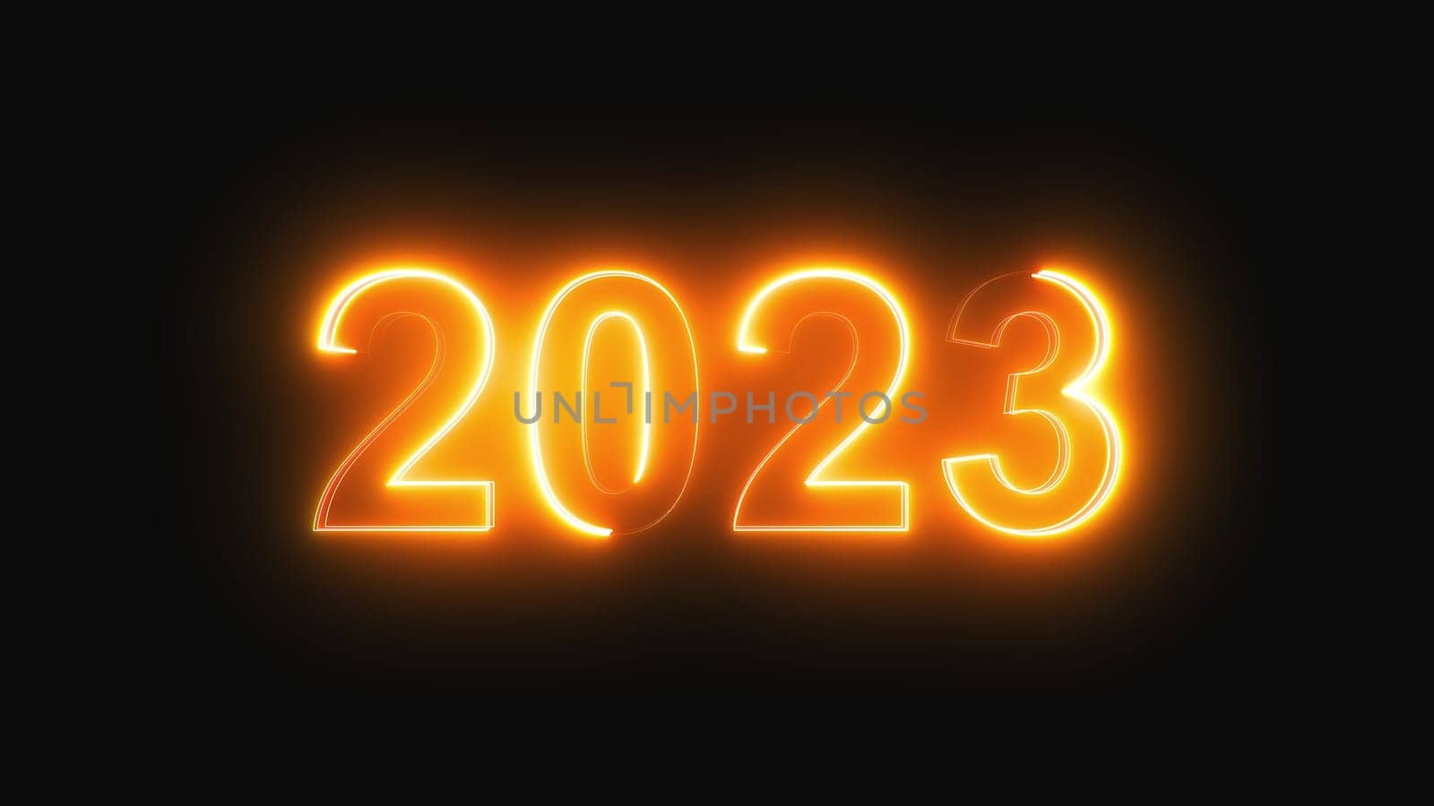 2023 neon text. Computer generated 3d render