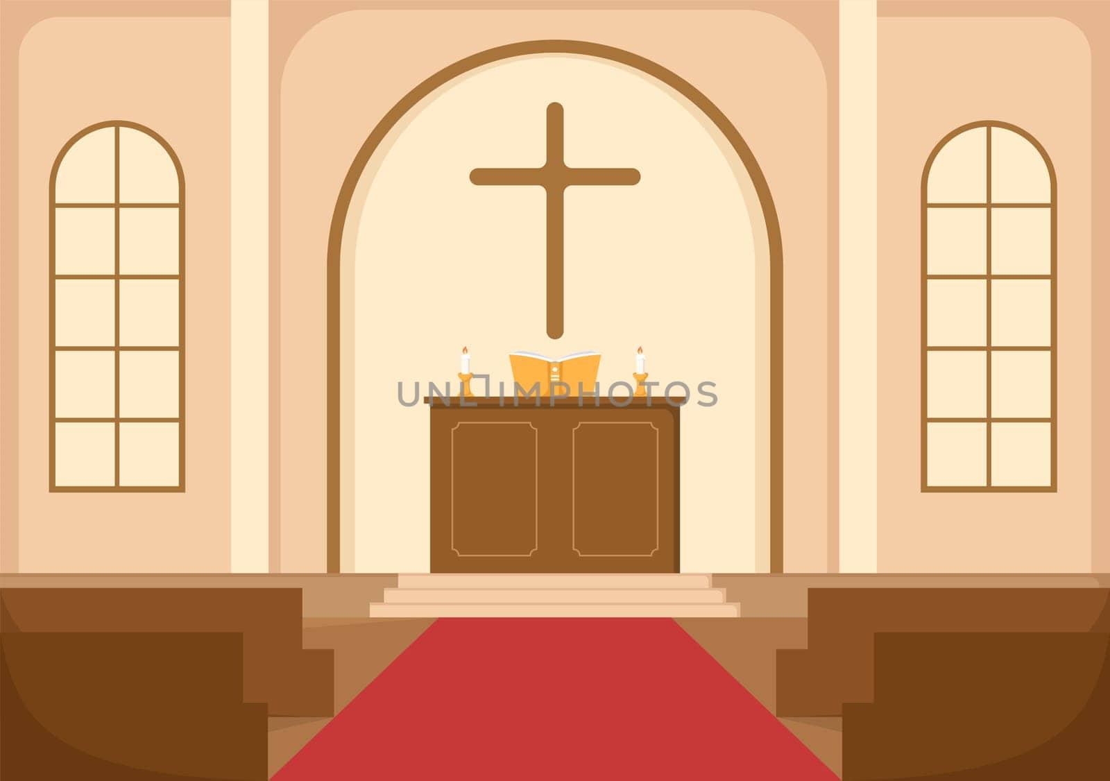 Cathedral Catholic Church Building with Architecture, Medieval and Modern Churches Interior Design in Flat Cartoon Hand Drawn Templates Illustration