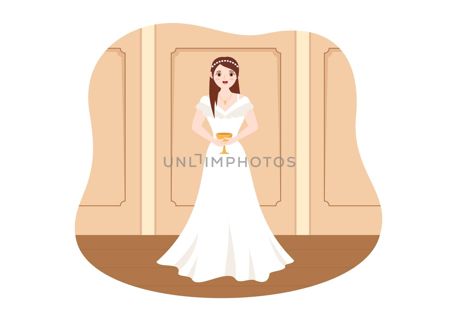 Wedding Ceremony in the Cathedral Catholic Church Building with the Happy Couple in Flat Cartoon Hand Drawn Template Illustration