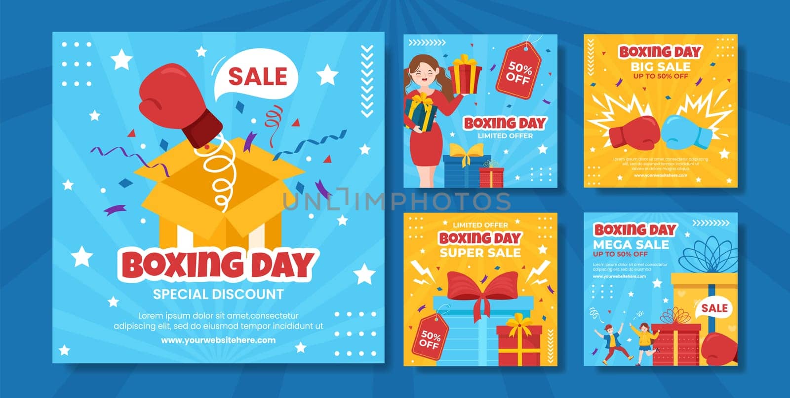 Boxing Day Sale Social Media Post Flat Cartoon Hand Drawn Templates Illustration