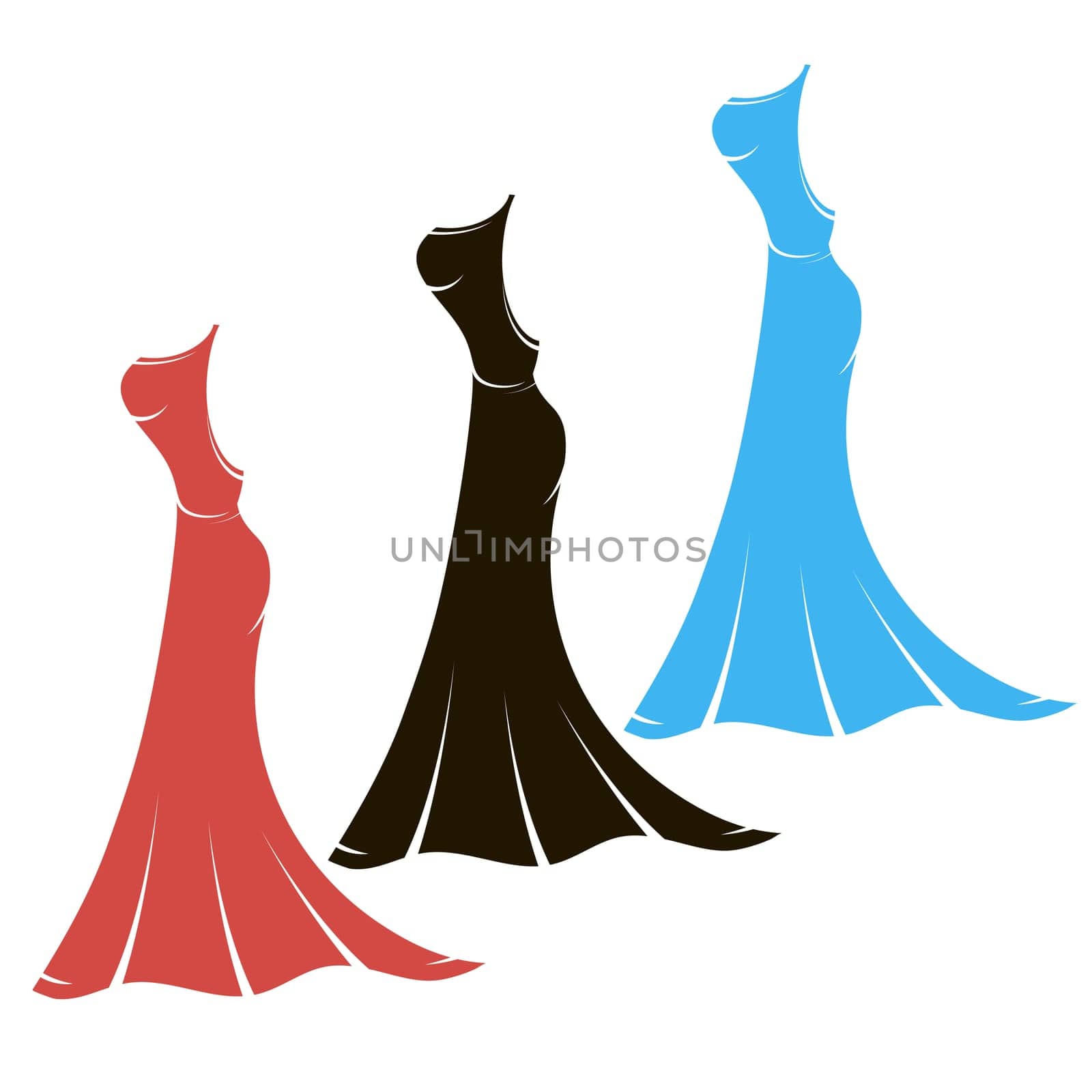 Set of Colored Dress Icons Isolated on White Background. Bridal Wear Boutique.