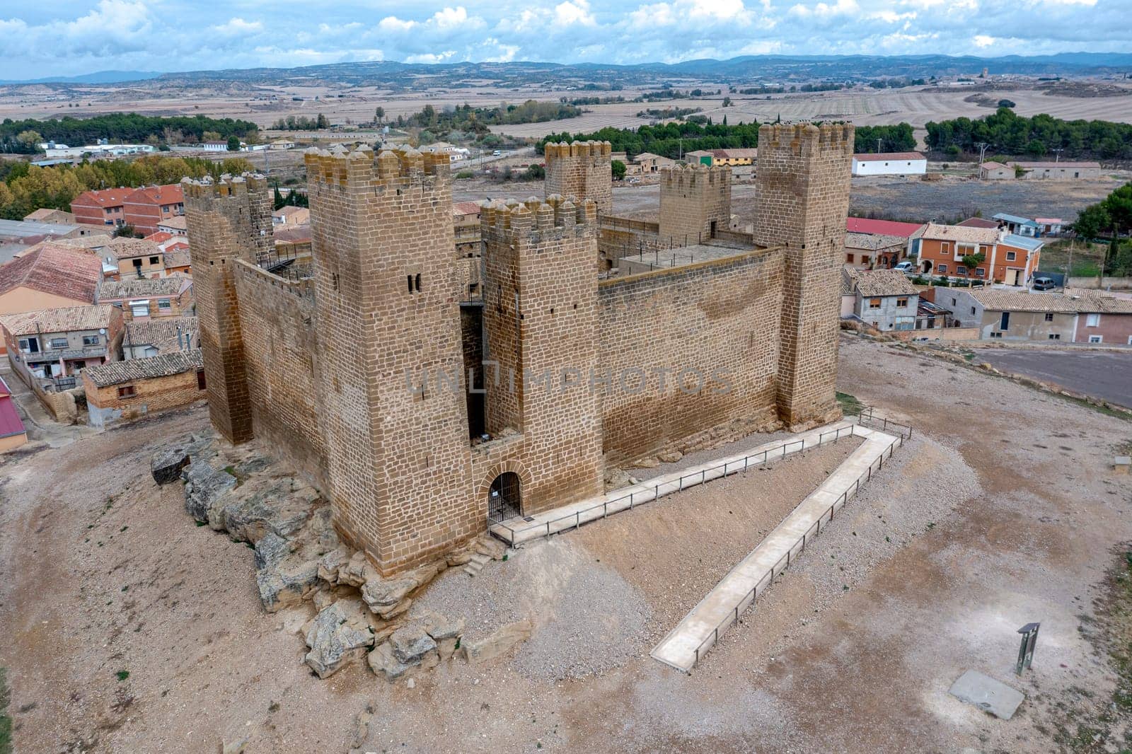 The castle of Sadaba on the rock on top of a small hill, in the region of Cinco Villas, Zaragoza, Aragon Spain