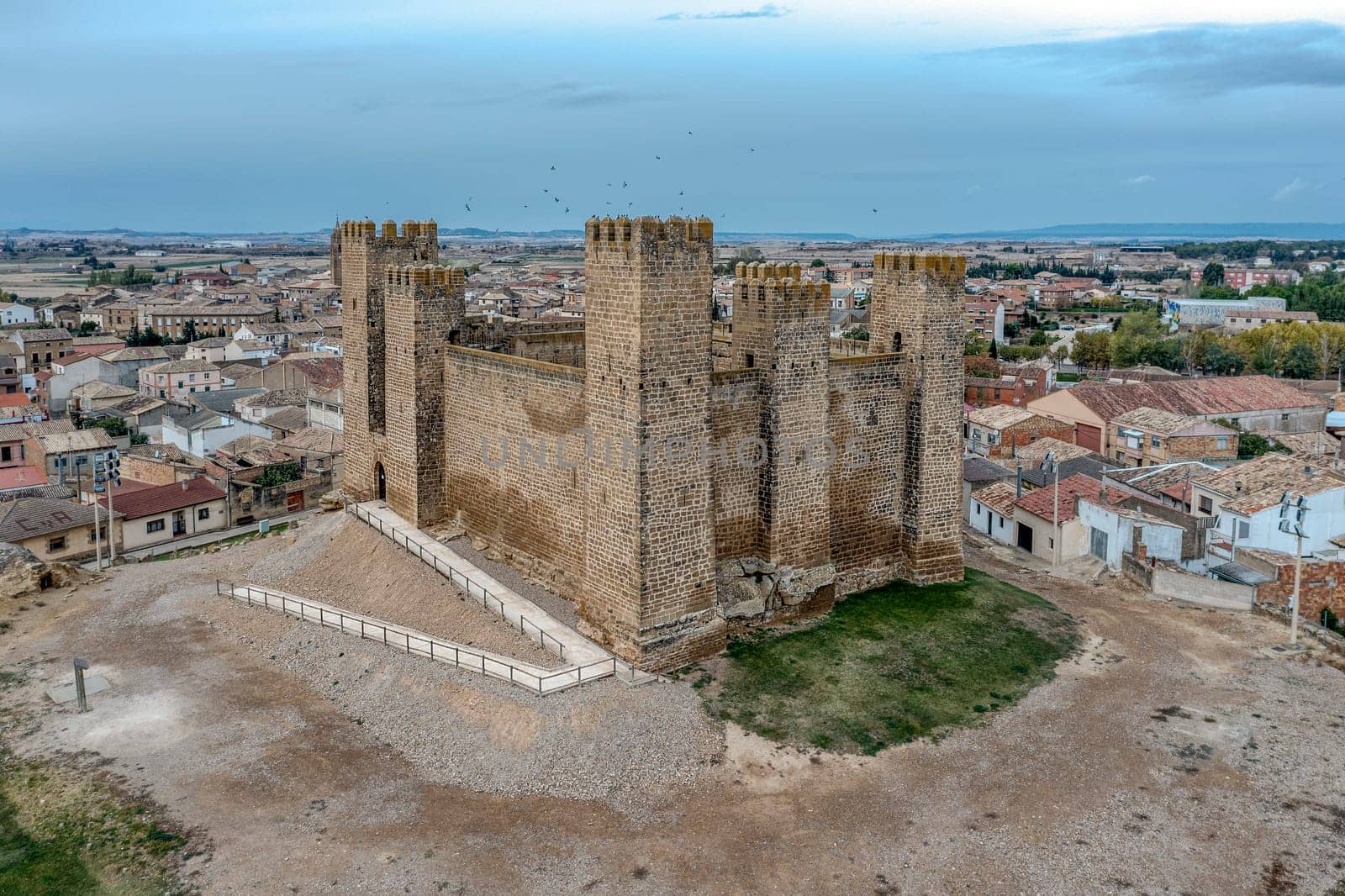 The castle of Sadaba on the rock on top of a small hill, in the region of Cinco Villas, Zaragoza, Aragon Spain