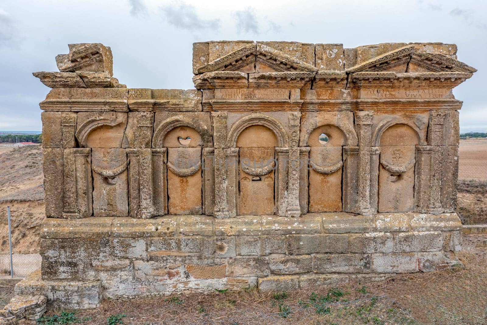 Mausoleum of the Atilios in Sadaba Zaragoza, Spain. Known as the Altar of the Moors, this Roman funerary monument from the s. II belongs to the Severan period