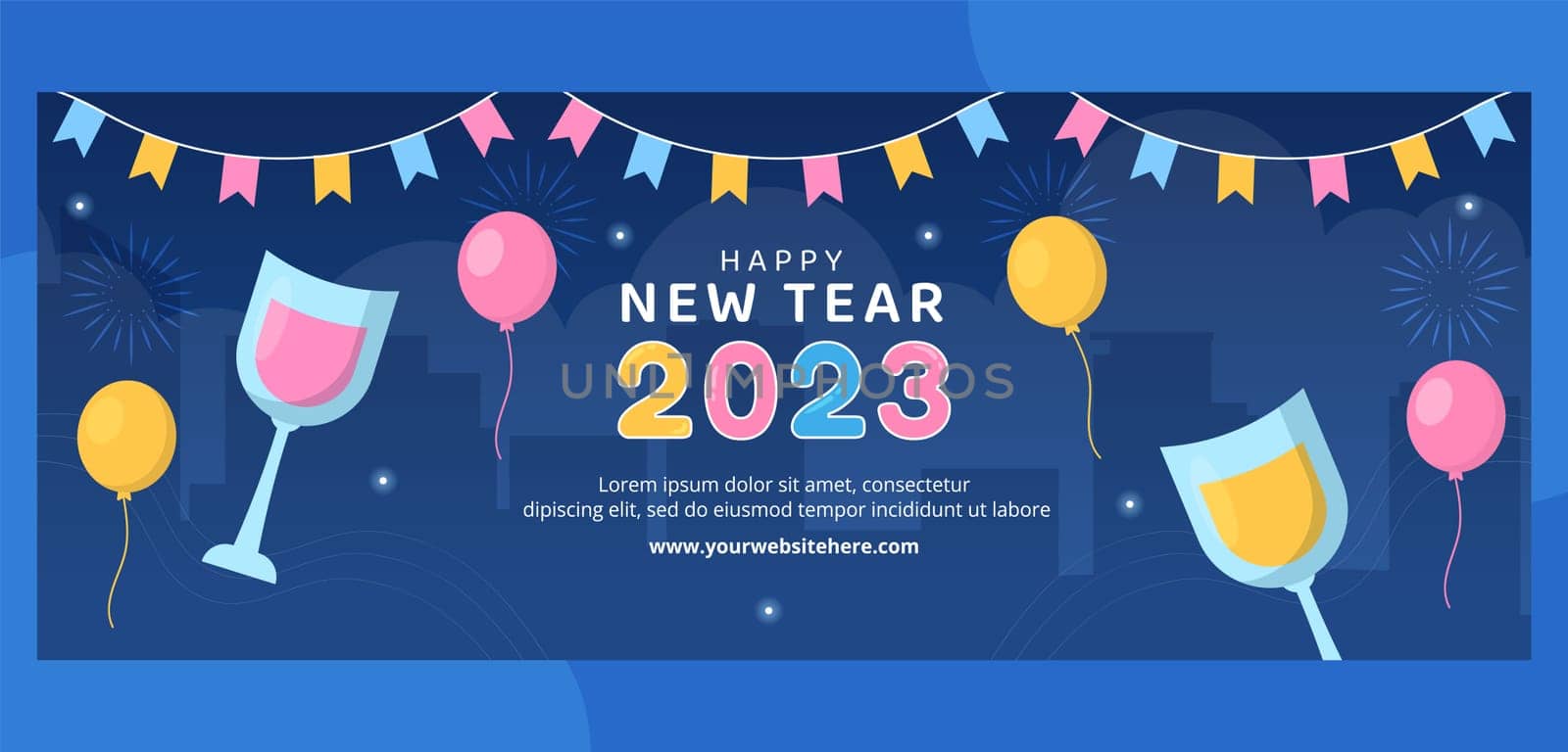 Happy New Year Celebration Cover Flat Cartoon Hand Drawn Templates Illustration